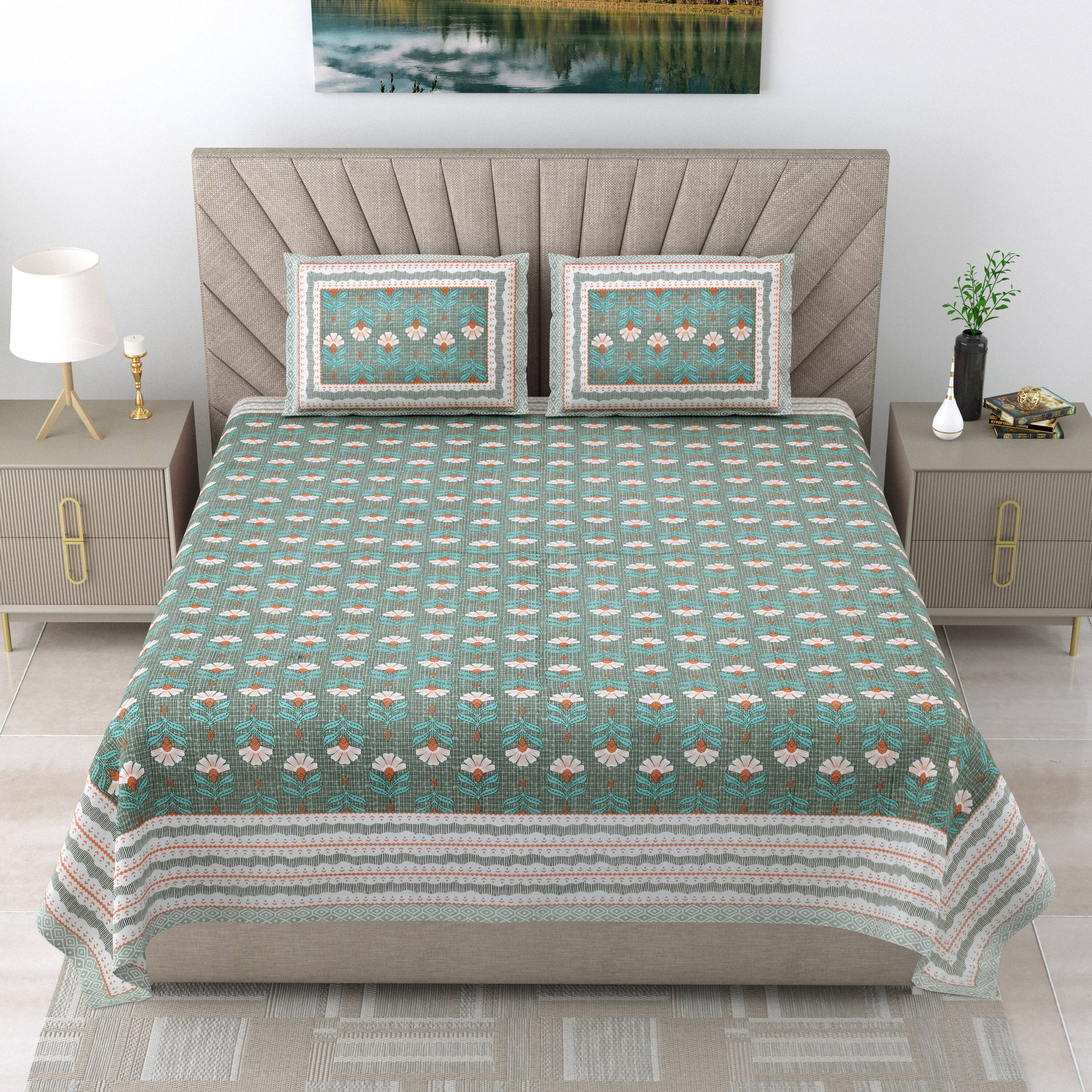LIVING ROOTS Pure Cotton 1 Double King Size Bedsheet 86*104 inches (7.1*8.6 feet ) With 2 Pillow Cover | Rich Fast Colour With No Colour Bleeding | Soft & Skin Friendly (545-D)