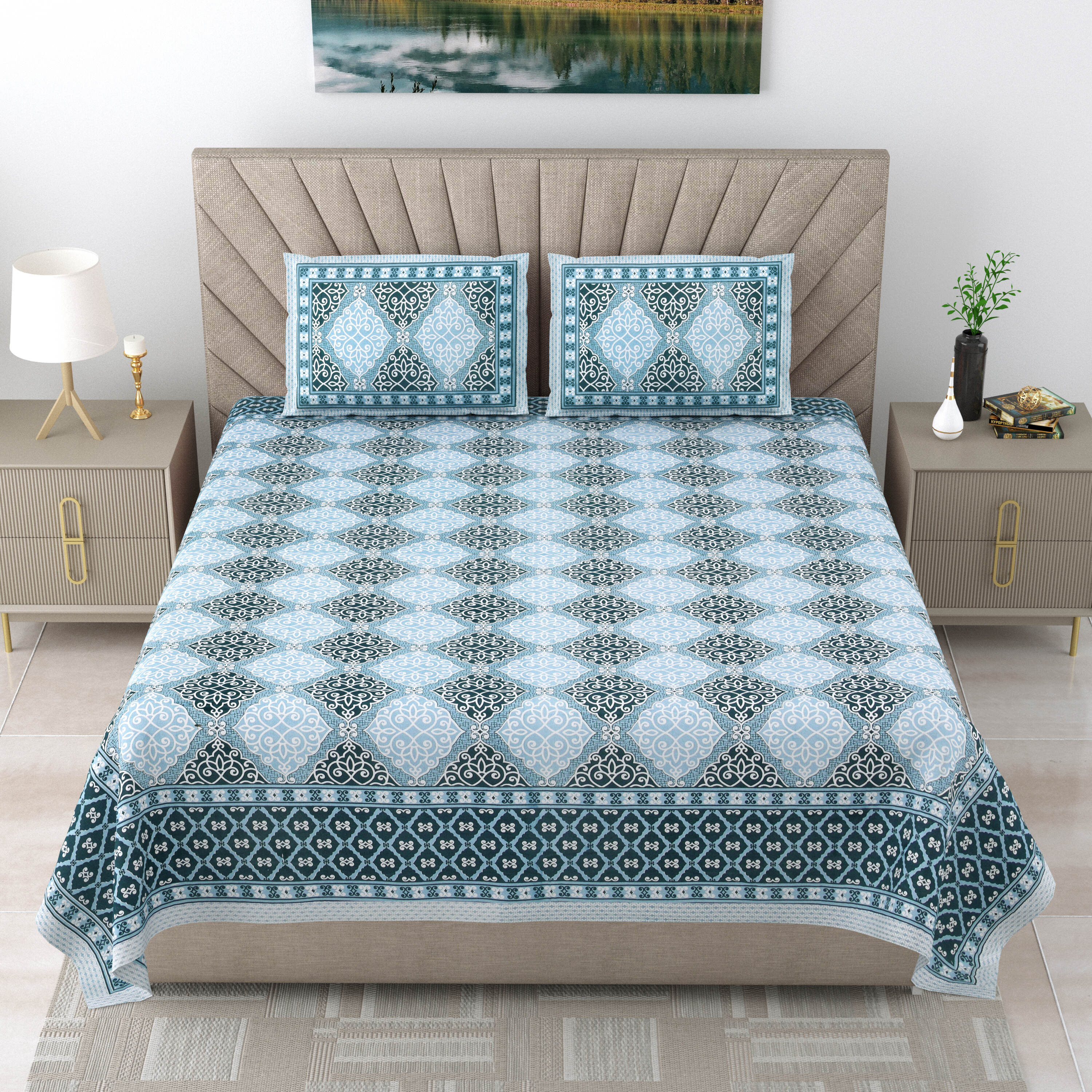 LIVING ROOTS Pure Cotton 1 Double King Size Bedsheet 86*104 inches (7.1*8.6 feet ) With 2 Pillow Cover | Rich Fast Colour With No Colour Bleeding | Soft & Skin Friendly (546-B)