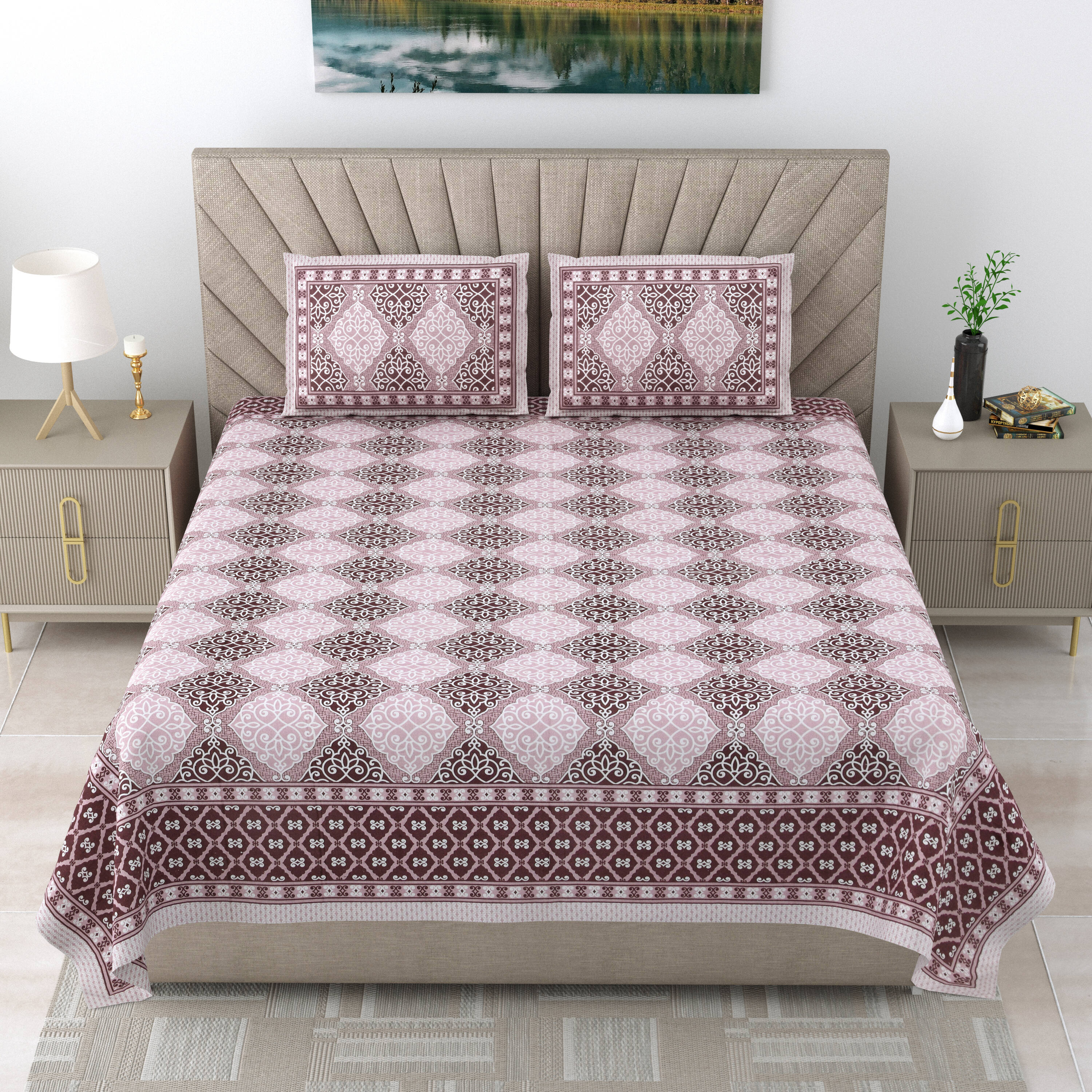 LIVING ROOTS Pure Cotton 1 Double King Size Bedsheet 86*104 inches (7.1*8.6 feet ) With 2 Pillow Cover | Rich Fast Colour With No Colour Bleeding | Soft & Skin Friendly (546-C)