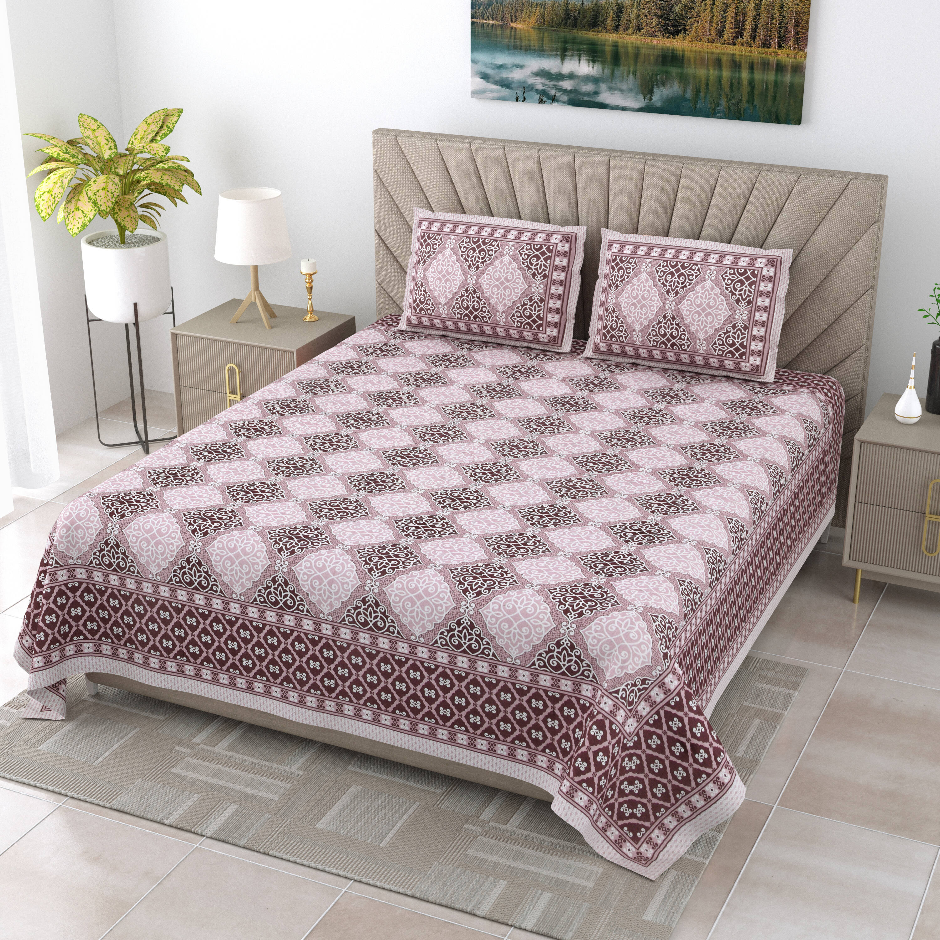 LIVING ROOTS Pure Cotton 1 Double King Size Bedsheet 86*104 inches (7.1*8.6 feet ) With 2 Pillow Cover | Rich Fast Colour With No Colour Bleeding | Soft & Skin Friendly (546-C)