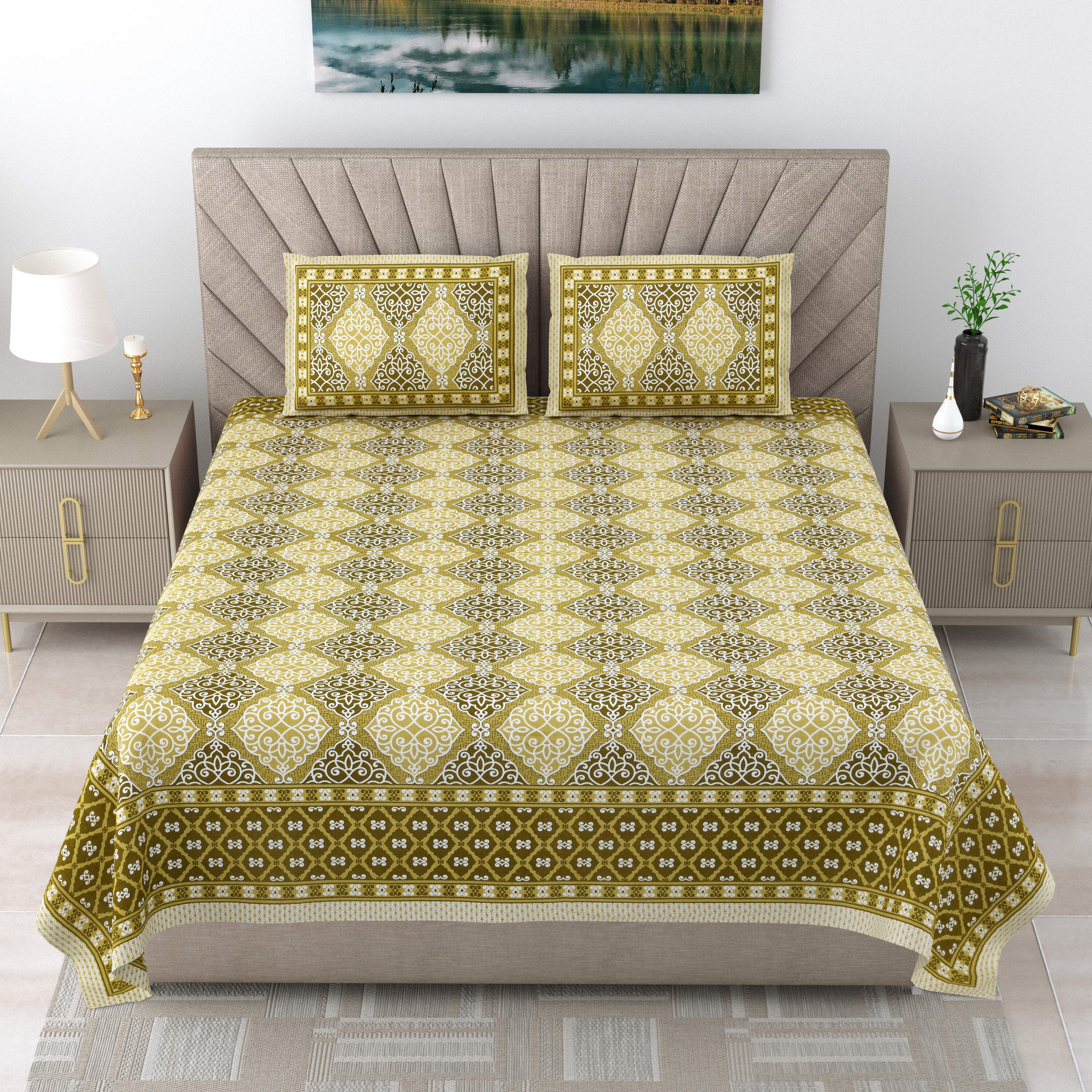 LIVING ROOTS Pure Cotton 1 Double King Size Bedsheet 86*104 inches (7.1*8.6 feet ) With 2 Pillow Cover | Rich Fast Colour With No Colour Bleeding | Soft & Skin Friendly (546-D)