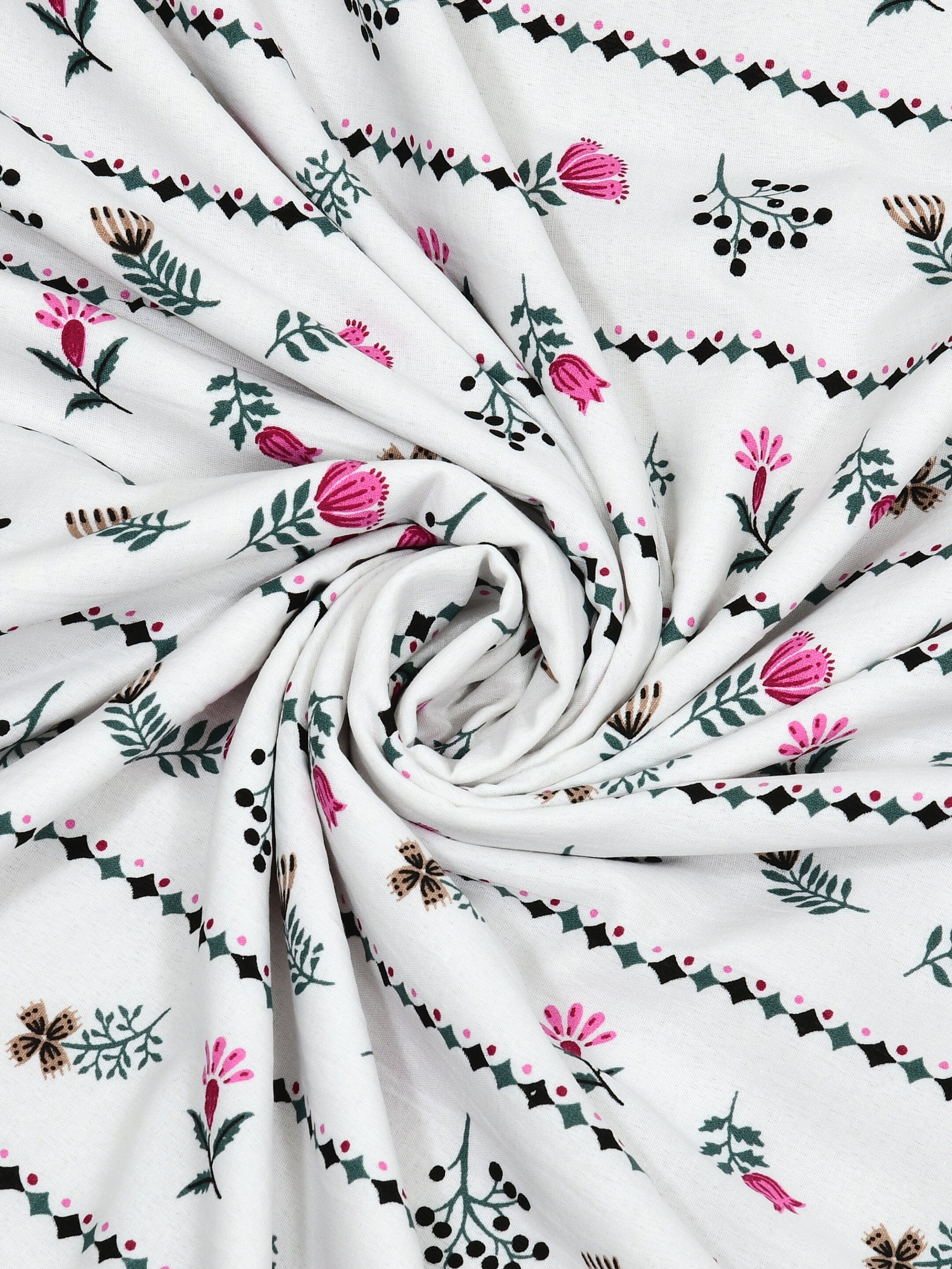 Living Roots Hand Block Stripe Floral Printed | Single Bed Dohar Lightweight For Summer Mild Winters AC Reversible Soft Comforter | No Colour Bleeding, Pink Colour, 56*86 inches, 150TC (11-024-A)