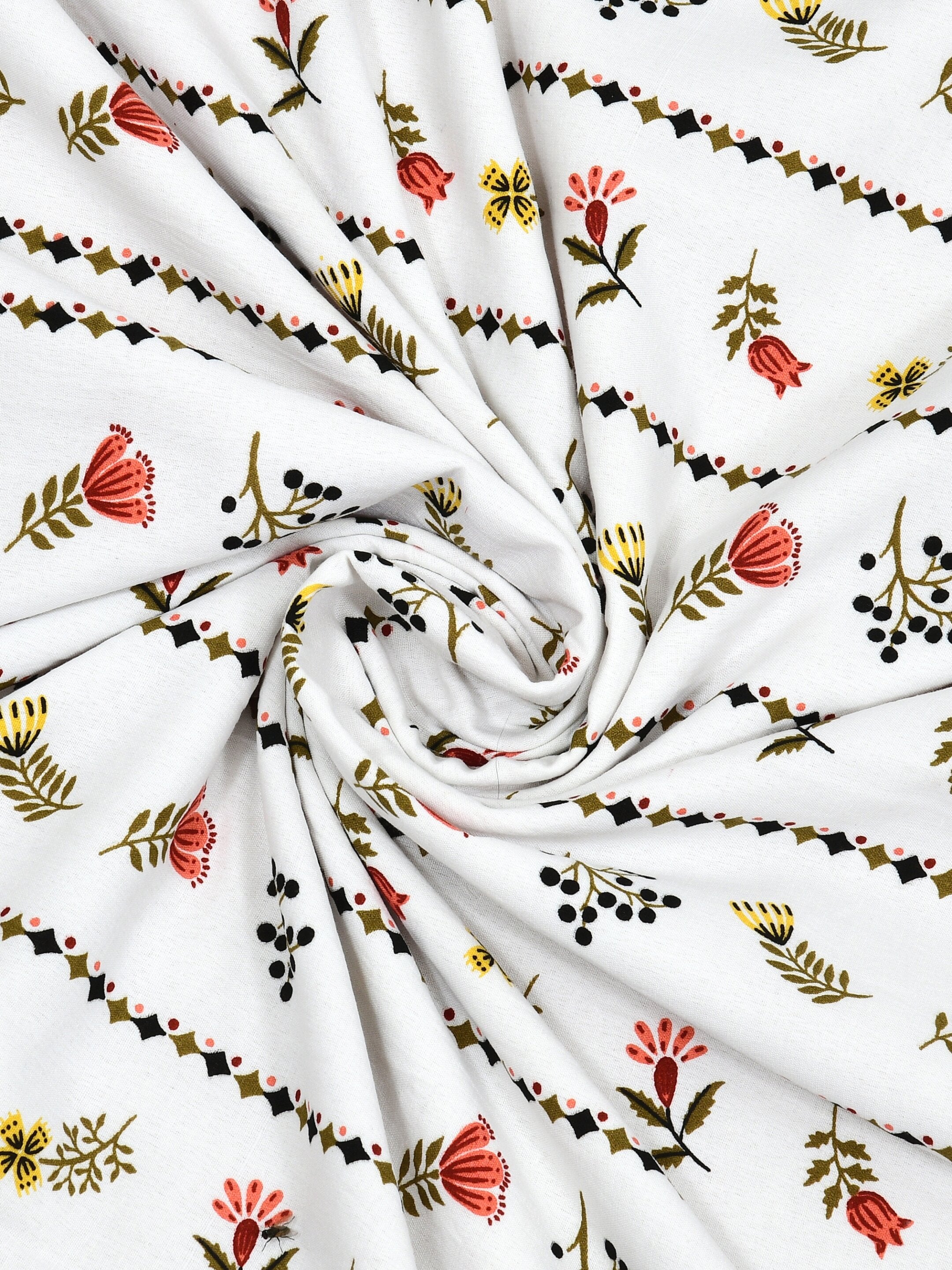 Living Roots Hand Block Stripe Floral Printed | Single Bed Dohar Lightweight For Summer Mild Winters AC Reversible Soft Comforter | No Colour Bleeding, Coral Colour, 56*86 inches, 150TC (11-024-B)