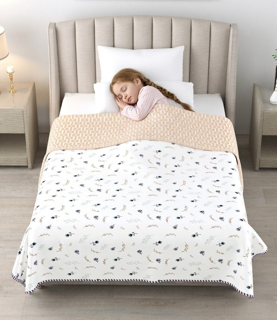 Living Roots Hand Block Geometric Floral Printed | Single Bed Dohar Lightweight For Summer Mild Winters AC Reversible Soft Comforter | No Colour Bleeding, Peach Colour, 56*86 inches, 150TC (11-025-C)