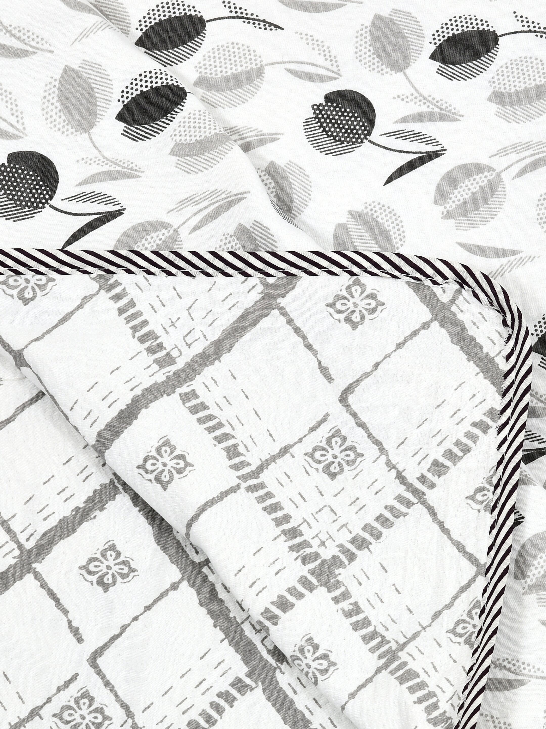 Living Roots Hand Block Geometric Floral Printed | Single Bed Dohar Lightweight For Summer Mild Winters AC Reversible Soft Comforter | No Colour Bleeding, Grey Colour, 56*86 inches, 150TC (11-026-A)