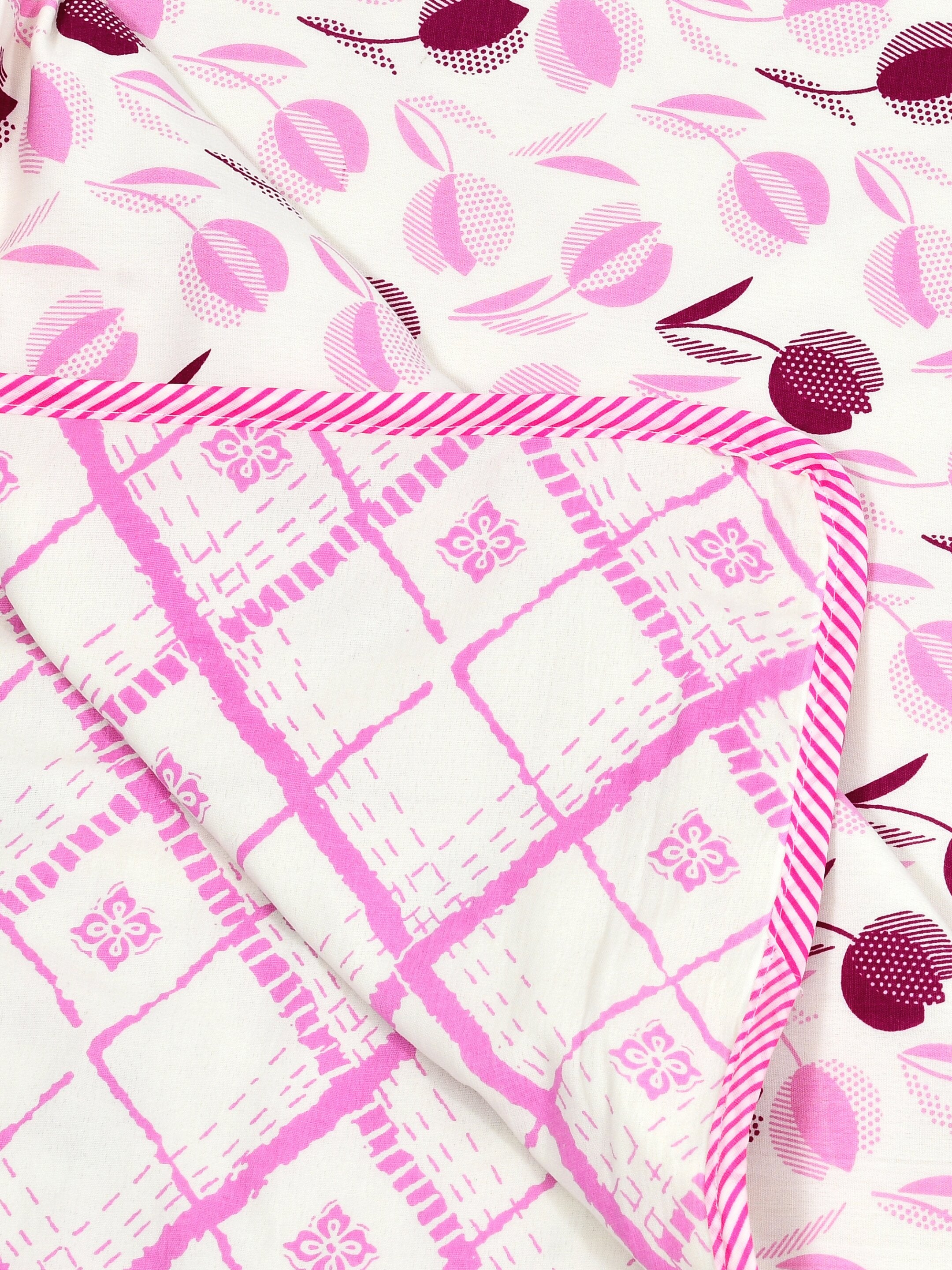 Living Roots Hand Block Geometric Floral Printed | Single Bed Dohar Lightweight For Summer Mild Winters AC Reversible Soft Comforter | No Colour Bleeding, Pink Colour, 56*86 inches, 150TC (11-026-B)