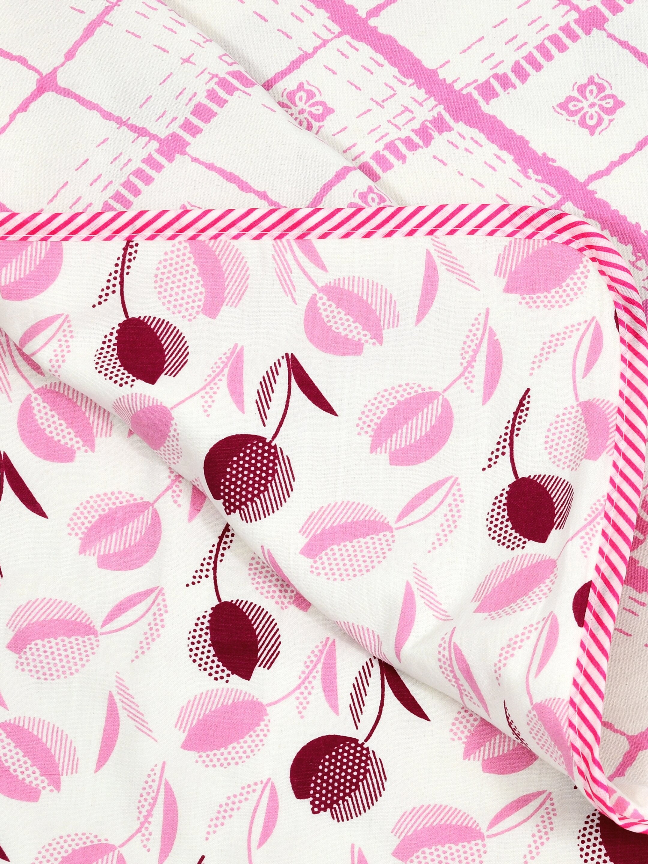 Living Roots Hand Block Geometric Floral Printed | Single Bed Dohar Lightweight For Summer Mild Winters AC Reversible Soft Comforter | No Colour Bleeding, Pink Colour, 56*86 inches, 150TC (11-026-B)