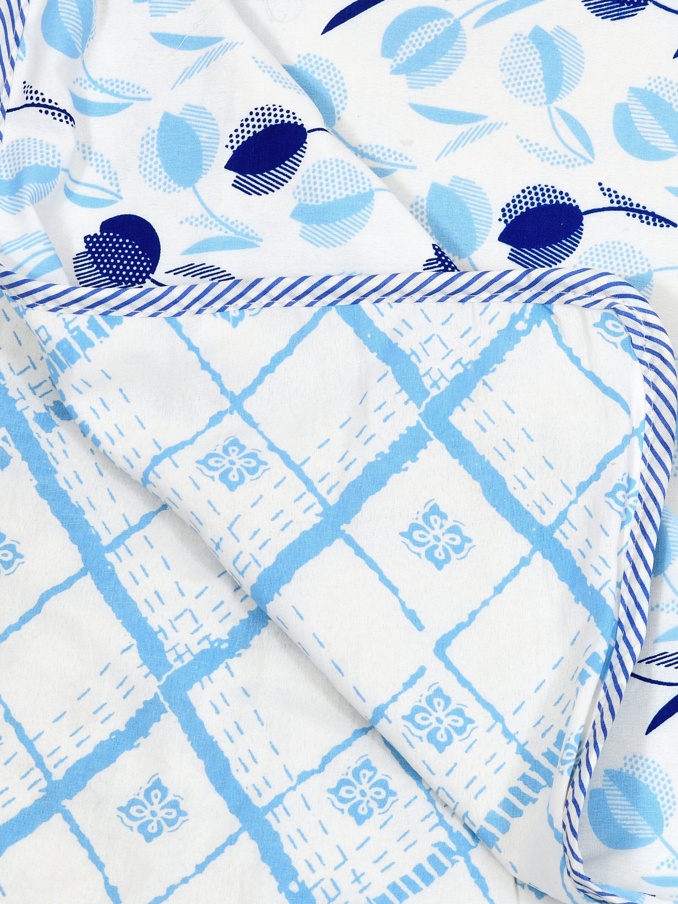 Living Roots Hand Block Geometric Printed | Single Bed Dohar Lightweight For Summer Mild Winters AC Reversible Soft Comforter | No Colour Bleeding, Sky Blue Colour, 56*86 inches, 150TC (11-026-C)