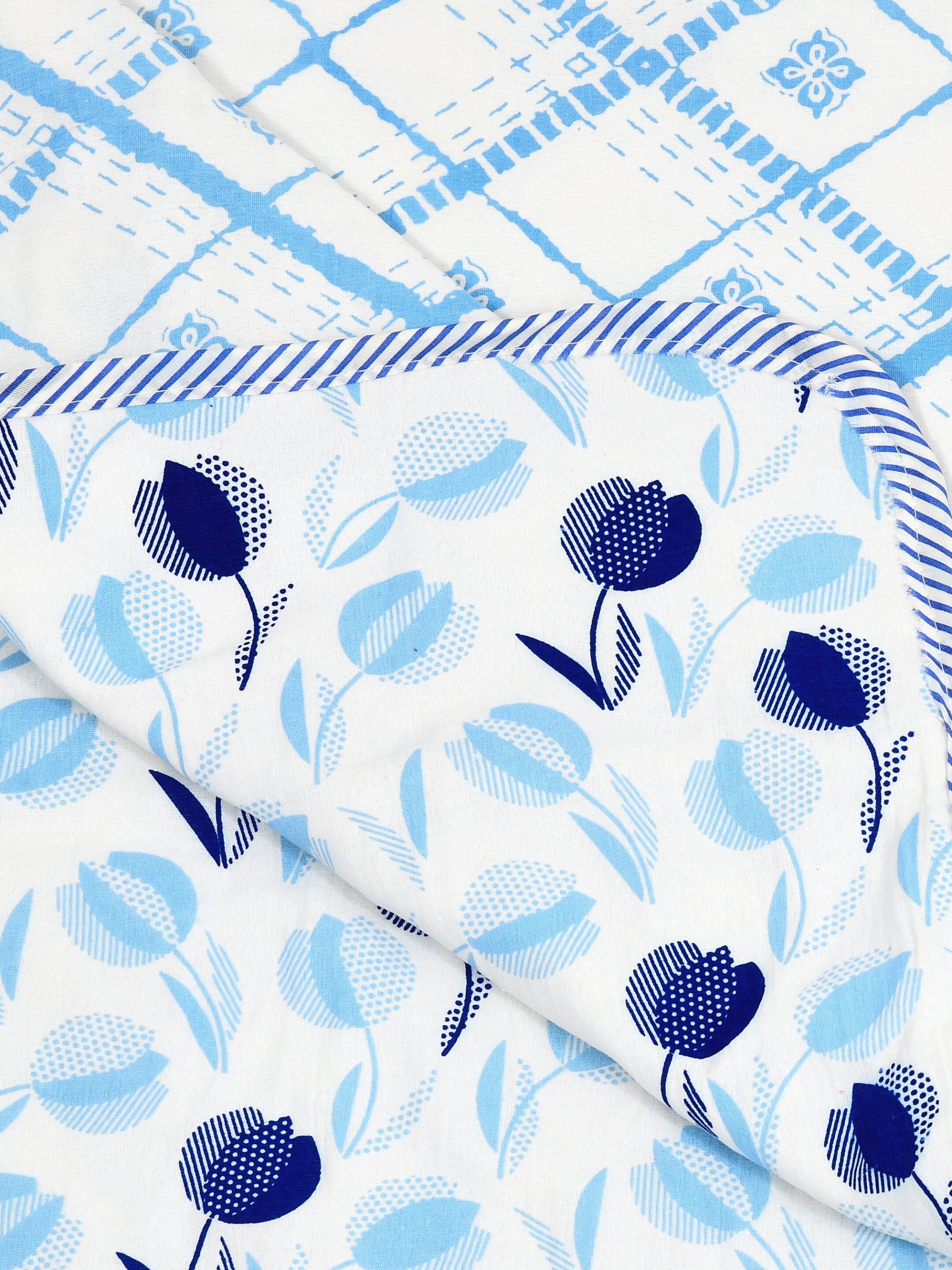 Living Roots Hand Block Geometric Printed | Single Bed Dohar Lightweight For Summer Mild Winters AC Reversible Soft Comforter | No Colour Bleeding, Sky Blue Colour, 56*86 inches, 150TC (11-026-C)
