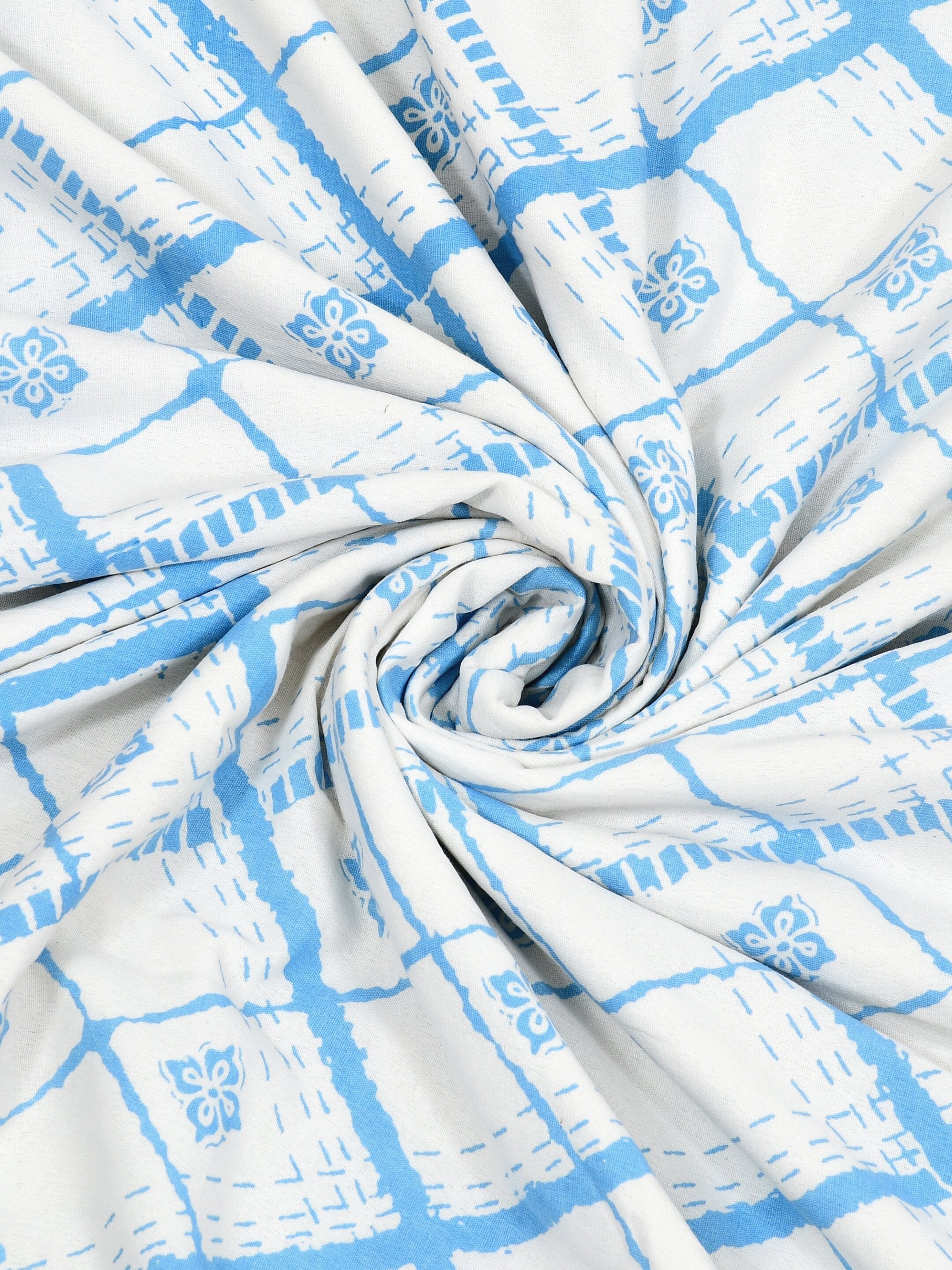 Living Roots Hand Block Geometric Printed | Single Bed Dohar Lightweight For Summer Mild Winters AC Reversible Soft Comforter | No Colour Bleeding, Sky Blue Colour, 56*86 inches, 150TC (11-026-C)