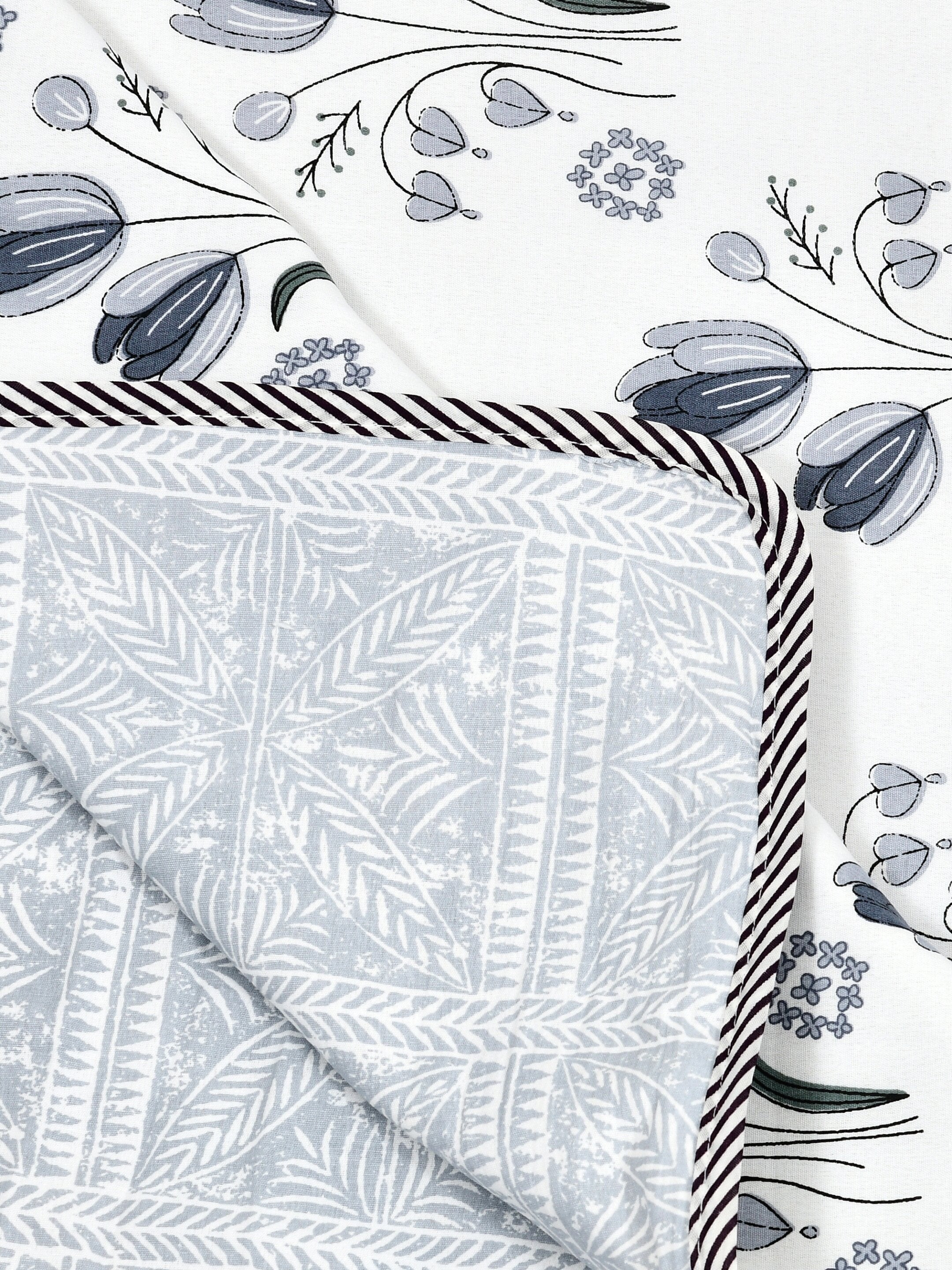 Living Roots Hand Block Geometric Printed | Single Bed Dohar Lightweight For Summer Mild Winters AC Reversible Soft Comforter | No Colour Bleeding, Grey Colour, 56*86 inches, 150TC (11-027-B)