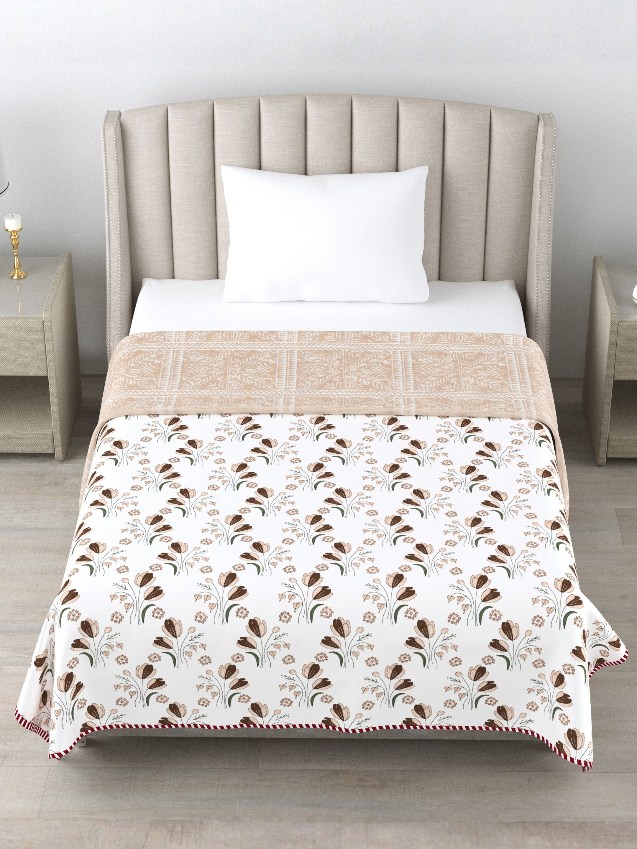 Living Roots Hand Block Geometric Printed | Single Bed Dohar Lightweight For Summer Mild Winters AC Reversible Soft Comforter | No Colour Bleeding, Pink Colour, 56*86 inches, 150TC (11-027-C)