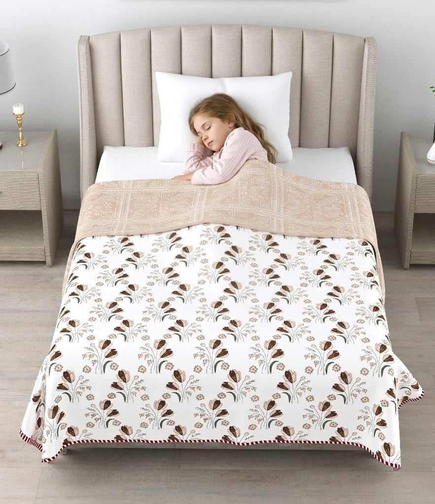 Living Roots Hand Block Geometric Printed | Single Bed Dohar Lightweight For Summer Mild Winters AC Reversible Soft Comforter | No Colour Bleeding, Pink Colour, 56*86 inches, 150TC (11-027-C)