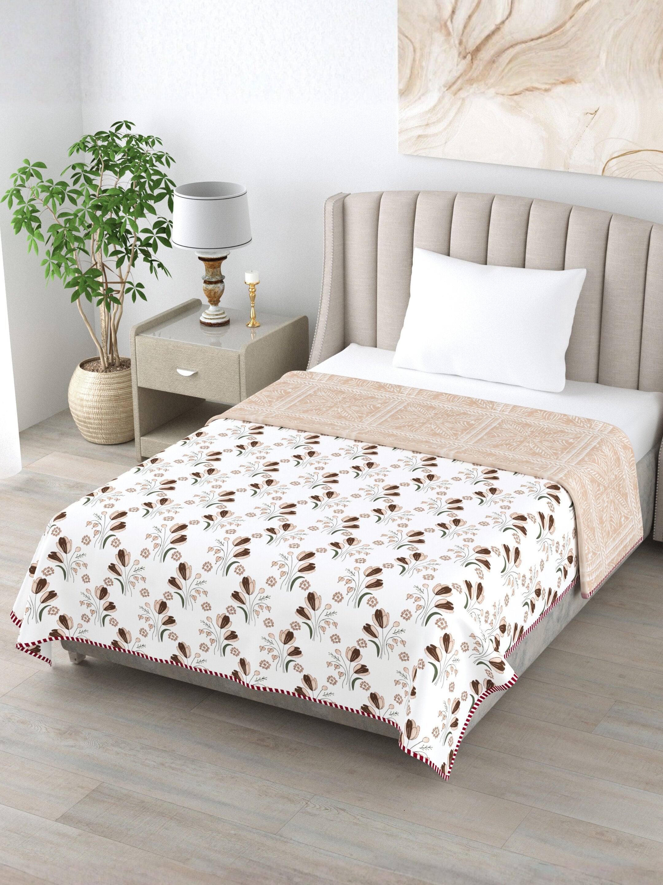 Living Roots Hand Block Geometric Printed | Single Bed Dohar Lightweight For Summer Mild Winters AC Reversible Soft Comforter | No Colour Bleeding, Pink Colour, 56*86 inches, 150TC (11-027-C)