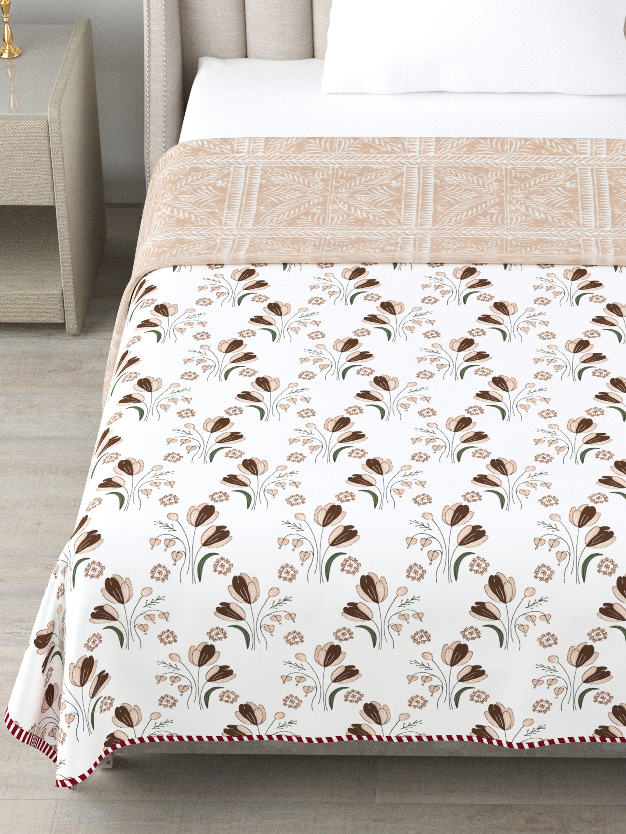 Living Roots Hand Block Geometric Printed | Single Bed Dohar Lightweight For Summer Mild Winters AC Reversible Soft Comforter | No Colour Bleeding, Pink Colour, 56*86 inches, 150TC (11-027-C)