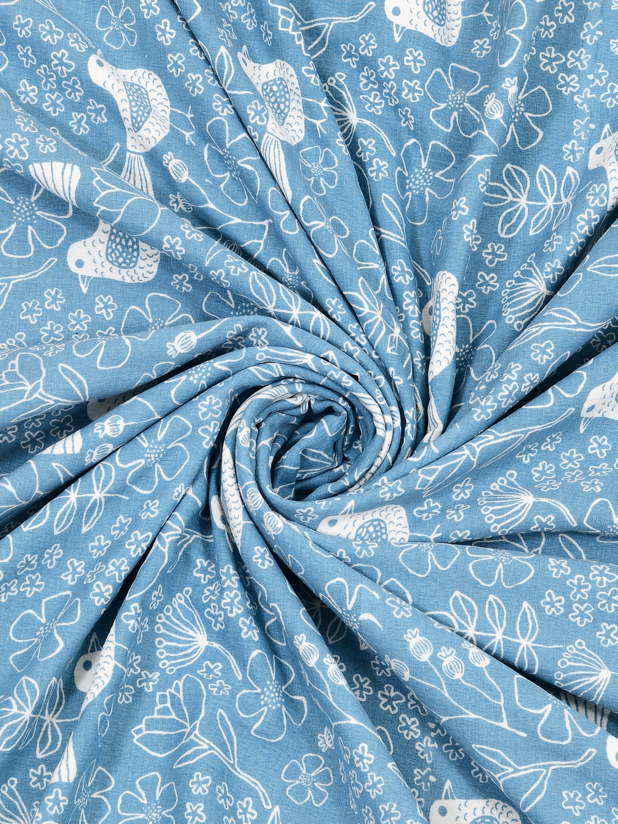 Living Roots Hand Block Bird Floral Printed | Single Bed Dohar Lightweight For Summer Mild Winters AC Reversible Soft Comforter | No Colour Bleeding, Blue Colour, 56*86 inches, 150TC (11-028-A)