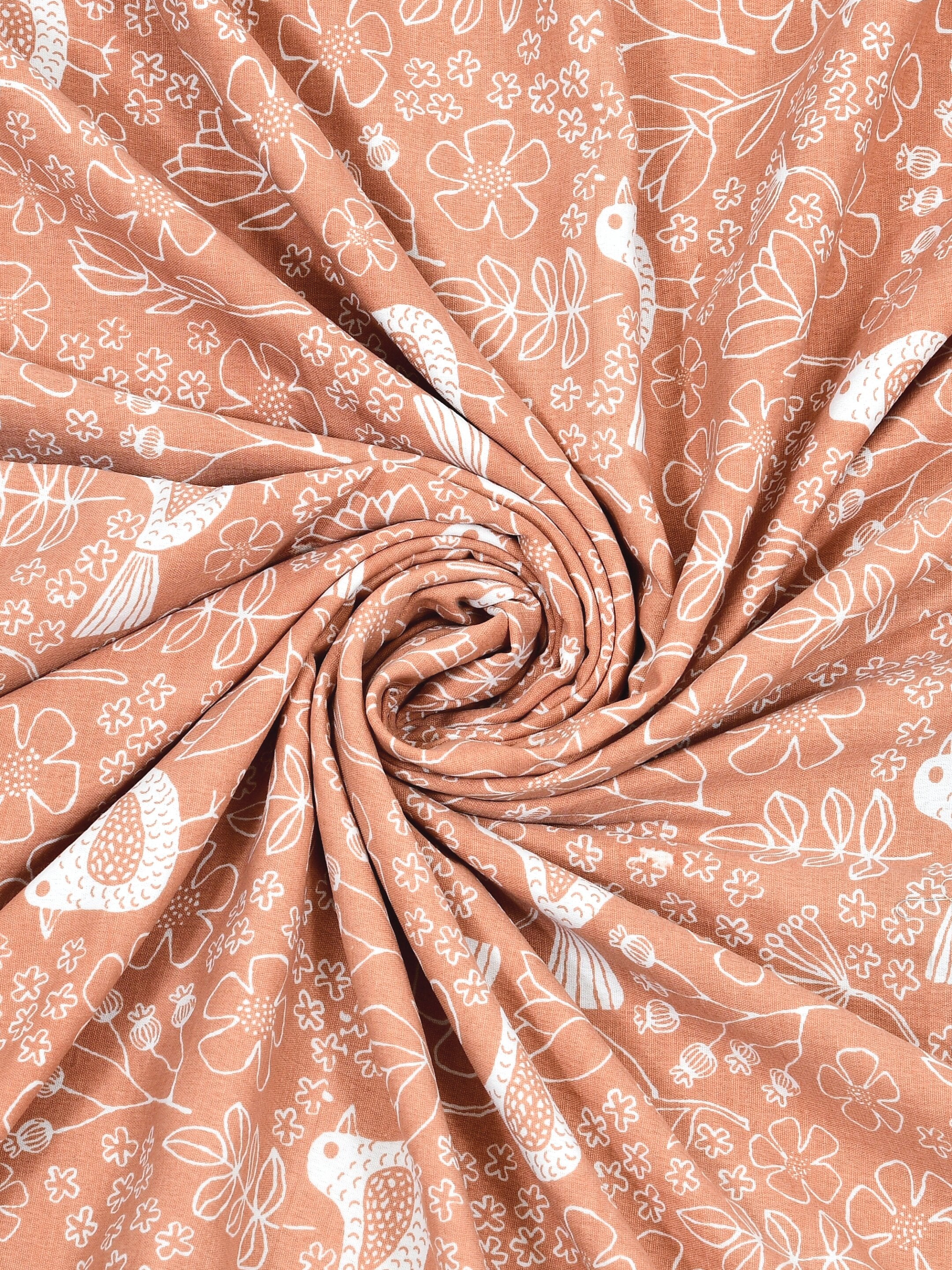 Living Roots Hand Block Bird Floral Printed | Single Bed Dohar Lightweight For Summer Mild Winters AC Reversible Soft Comforter | No Colour Bleeding, Coral Colour, 56*86 inches, 150TC (11-028-B)