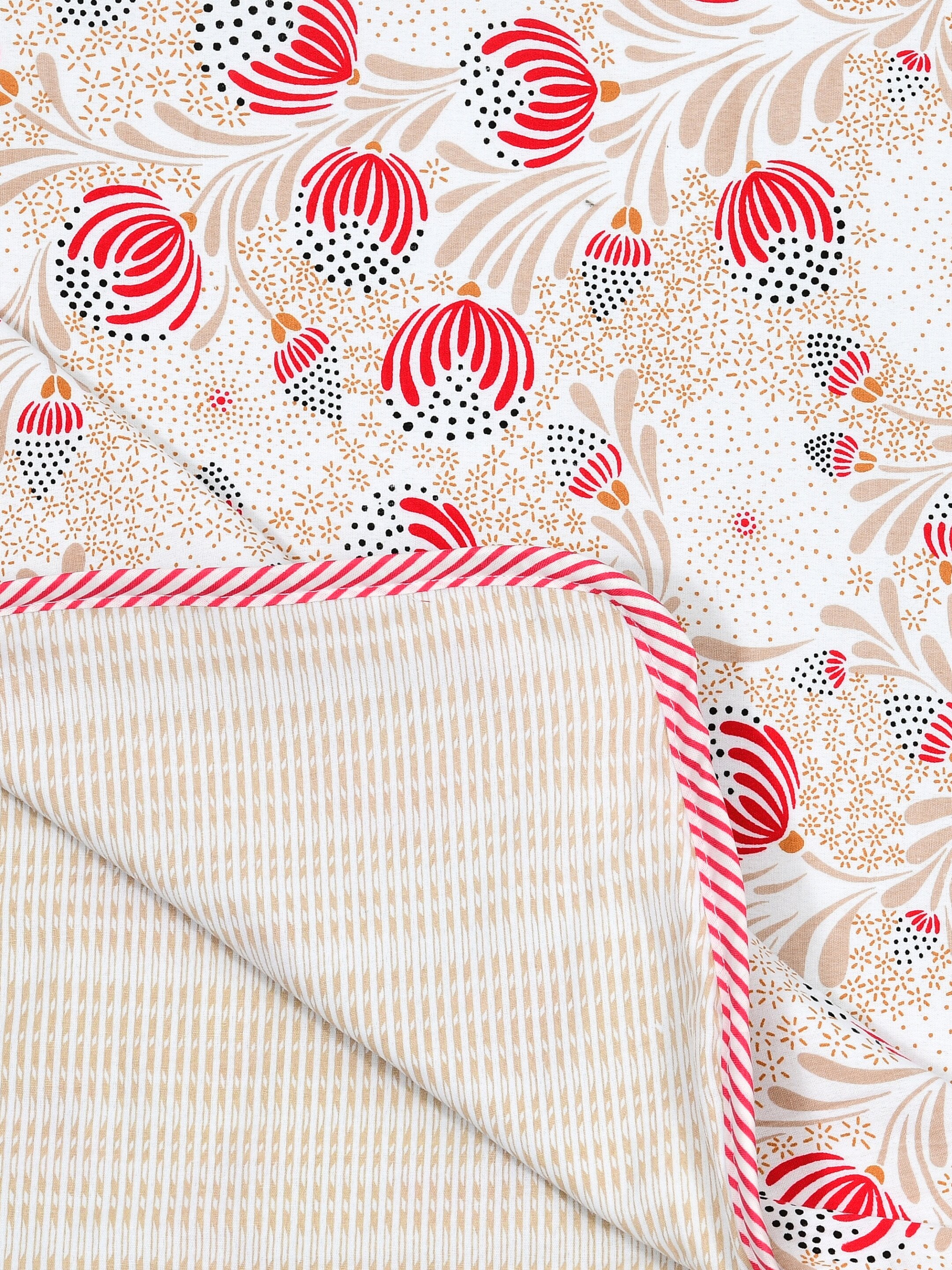 Living Roots Hand Block Floral Printed | Single Bed Dohar Lightweight For Summer Mild Winters AC Reversible Soft Comforter | No Colour Bleeding, Red Colour, 56*86 inches, 150TC (11-029-B)