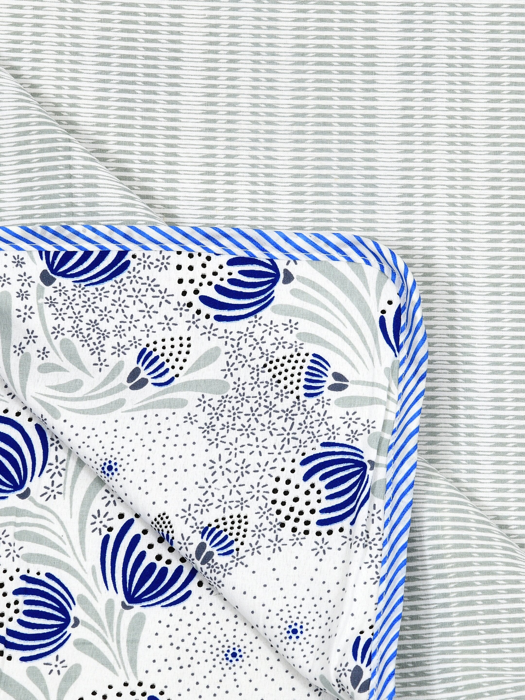 Living Roots Hand Block Floral Printed | Single Bed Dohar Lightweight For Summer Mild Winters AC Reversible Soft Comforter | No Colour Bleeding, Blue Colour, 56*86 inches, 150TC (11-029-C)