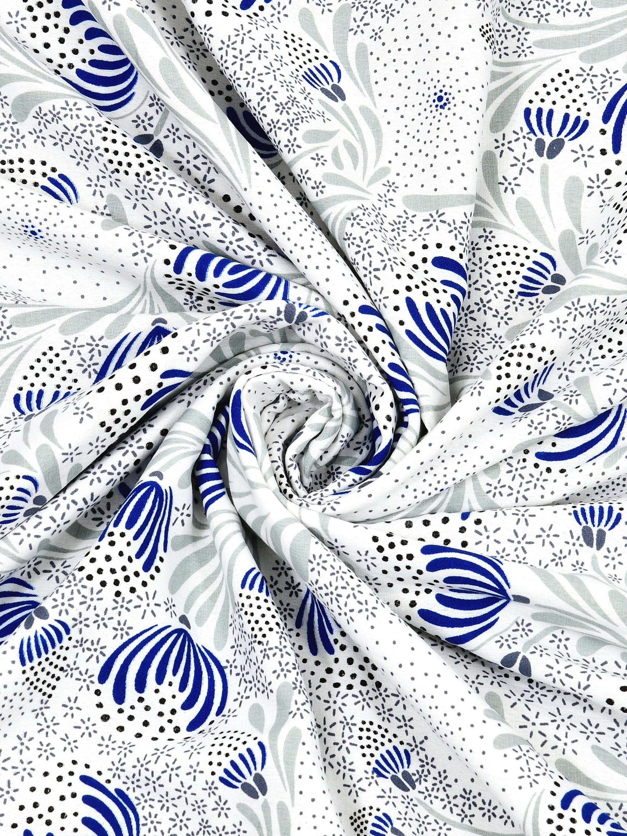Living Roots Hand Block Floral Printed | Single Bed Dohar Lightweight For Summer Mild Winters AC Reversible Soft Comforter | No Colour Bleeding, Blue Colour, 56*86 inches, 150TC (11-029-C)