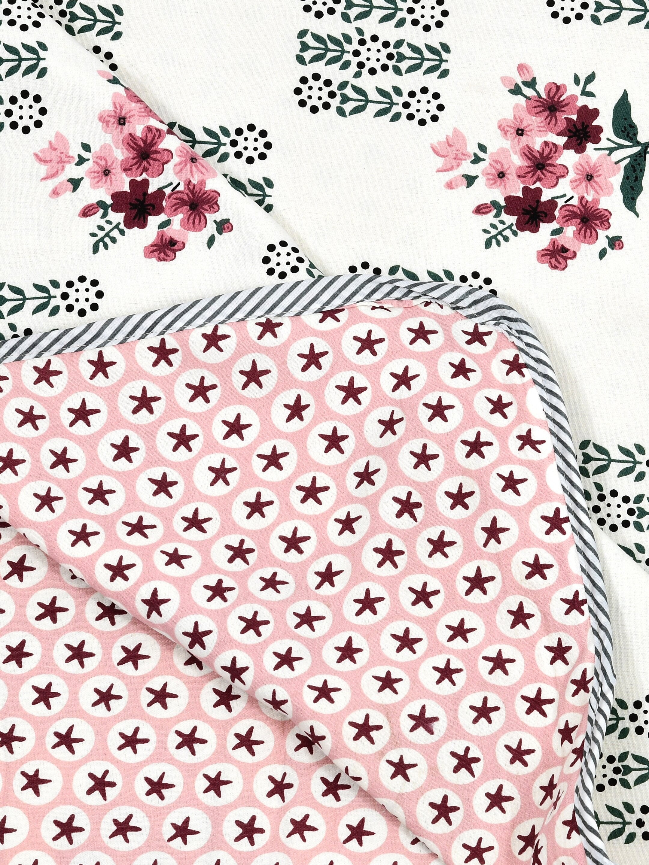 Living Roots Hand Block Floral Printed | Single Bed Dohar Lightweight For Summer Mild Winters AC Reversible Soft Comforter | No Colour Bleeding, Black Colour, 56*86 inches, 150TC (11-030-A)