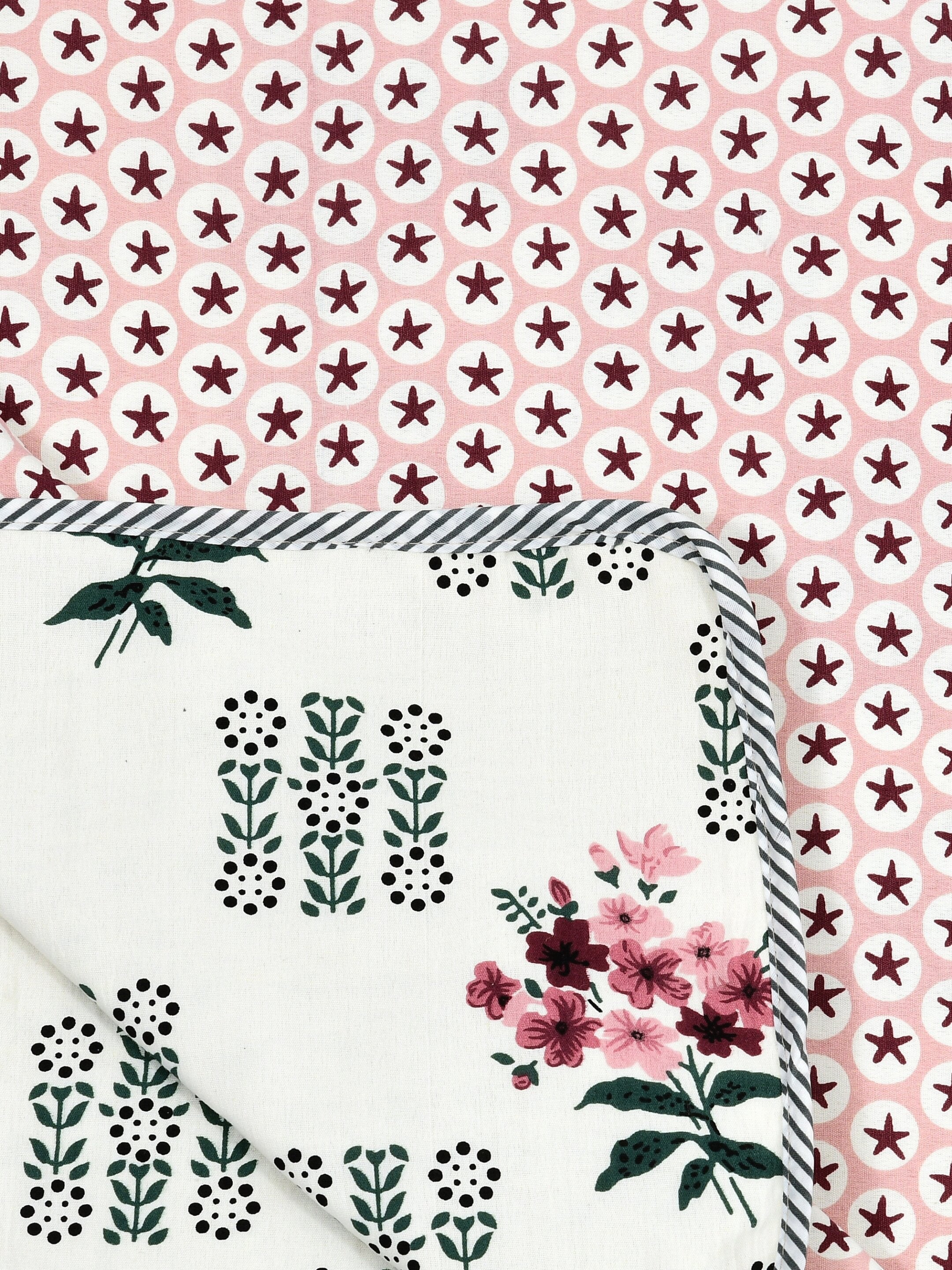 Living Roots Hand Block Floral Printed | Single Bed Dohar Lightweight For Summer Mild Winters AC Reversible Soft Comforter | No Colour Bleeding, Black Colour, 56*86 inches, 150TC (11-030-A)