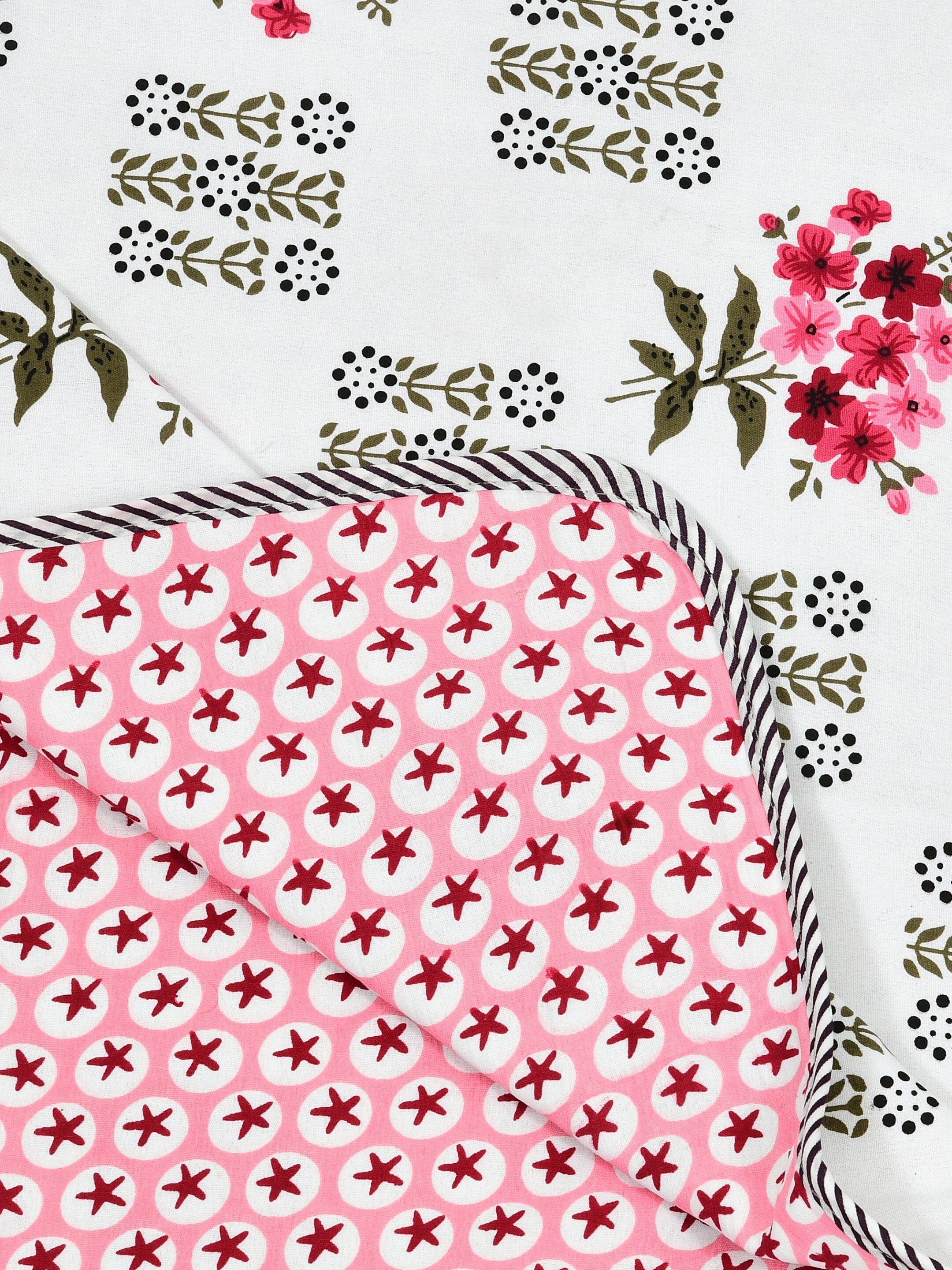 Living Roots Hand Block Floral Printed | Single Bed Dohar Lightweight For Summer Mild Winters AC Reversible Soft Comforter | No Colour Bleeding, Red Colour, 56*86 inches, 150TC (11-030-B)