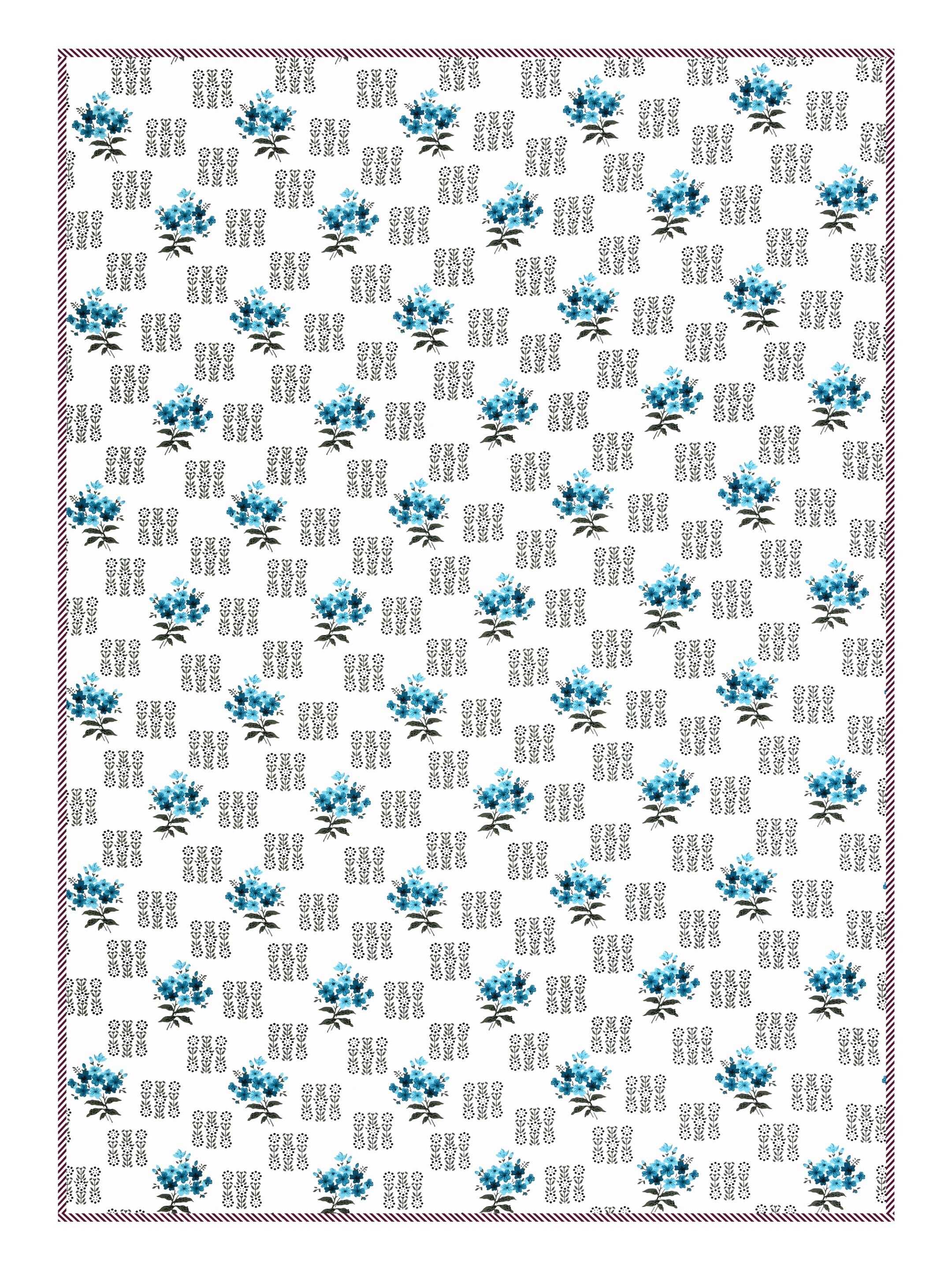 Living Roots Hand Block Floral Printed | Single Bed Dohar Lightweight For Summer Mild Winters AC Reversible Soft Comforter | No Colour Bleeding, Sky Blue Colour, 56*86 inches, 150TC (11-030-C)