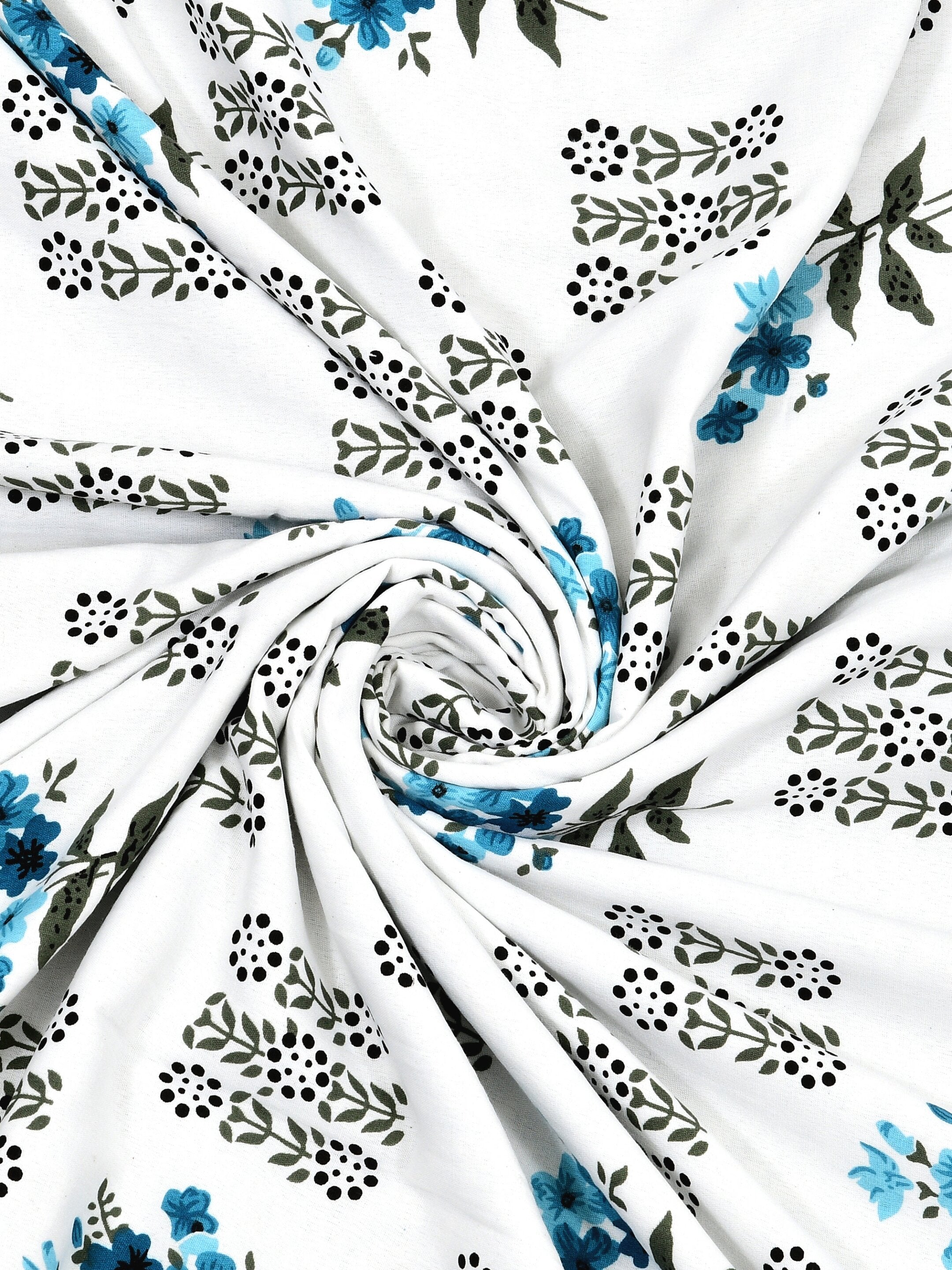 Living Roots Hand Block Floral Printed | Single Bed Dohar Lightweight For Summer Mild Winters AC Reversible Soft Comforter | No Colour Bleeding, Sky Blue Colour, 56*86 inches, 150TC (11-030-C)