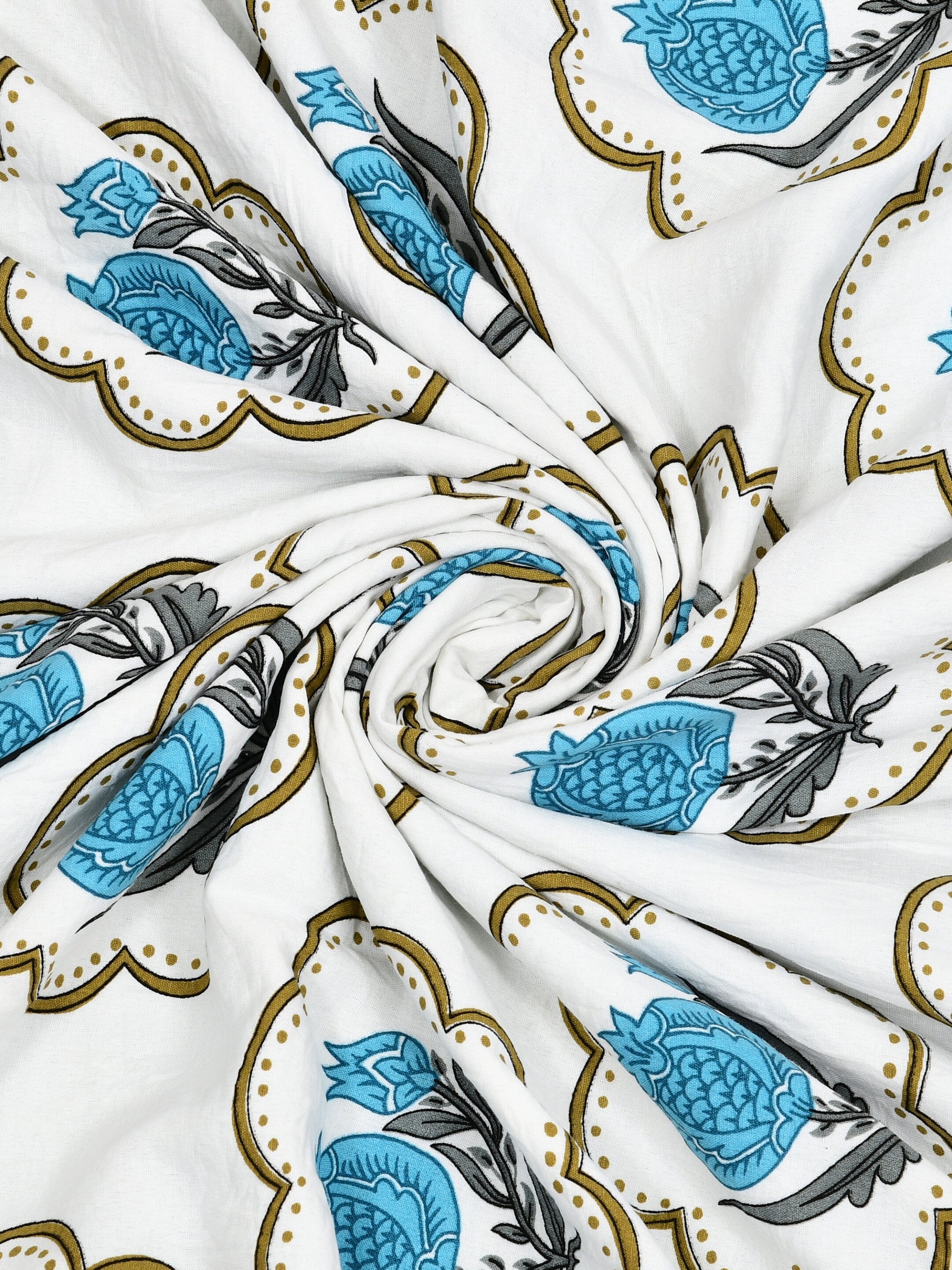 Living Roots Hand Block Floral Printed | Single Bed Dohar Lightweight For Summer Mild Winters AC Reversible Soft Comforter | No Colour Bleeding, Sky Blue Colour, 56*86 inches, 150TC (11-031-B)