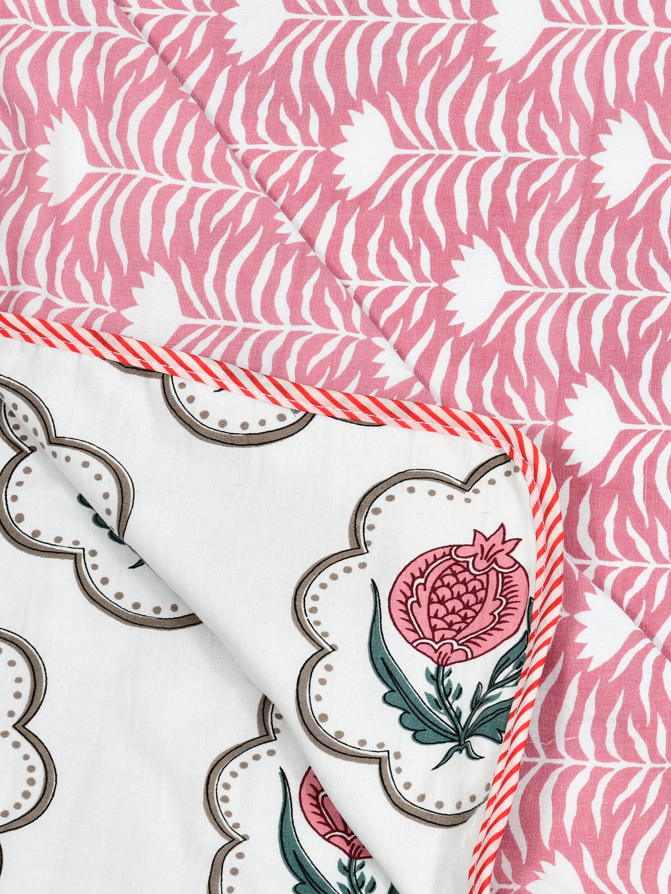 Living Roots Hand Block Floral Printed | Single Bed Dohar Lightweight For Summer Mild Winters AC Reversible Soft Comforter | No Colour Bleeding, Pink Colour, 56*86 inches, 150TC (11-031-C)