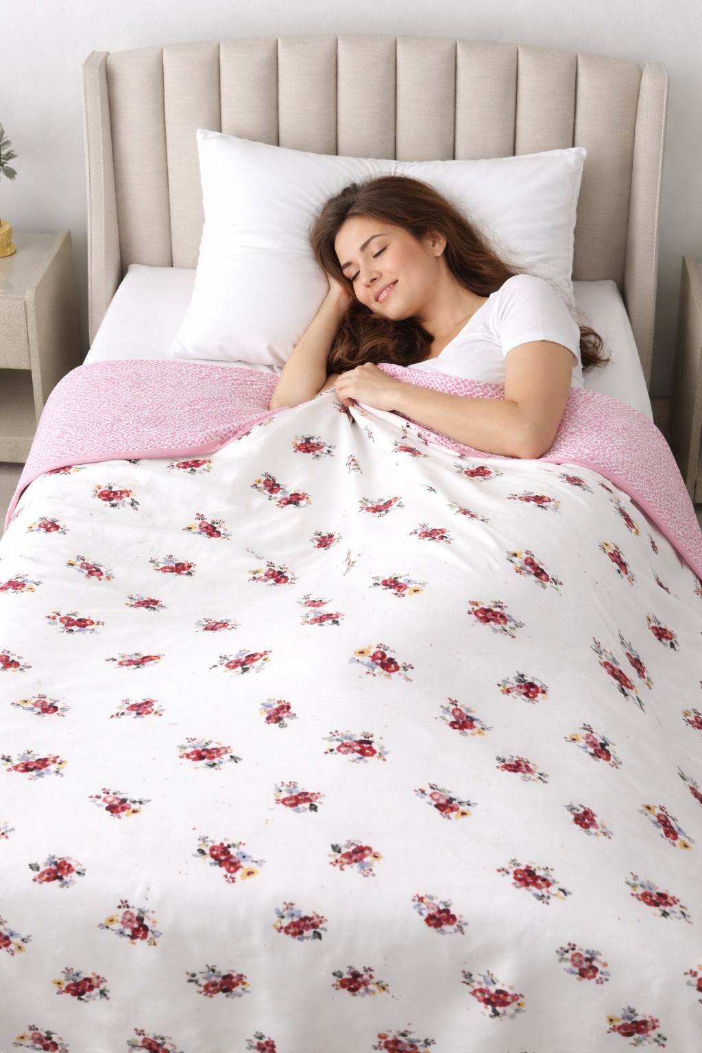Living Roots Hand Block Floral Printed | Single Bed Dohar Lightweight For Summer Mild Winters AC Reversible Soft Comforter | No Colour Bleeding, Magenta Colour, 56*86 inches, 150TC (11-032-A)