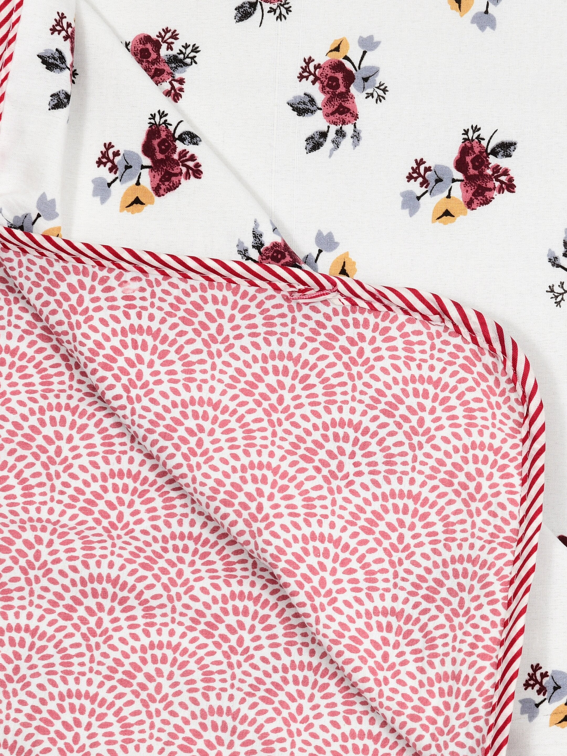 Living Roots Hand Block Floral Printed | Single Bed Dohar Lightweight For Summer Mild Winters AC Reversible Soft Comforter | No Colour Bleeding, Magenta Colour, 56*86 inches, 150TC (11-032-A)
