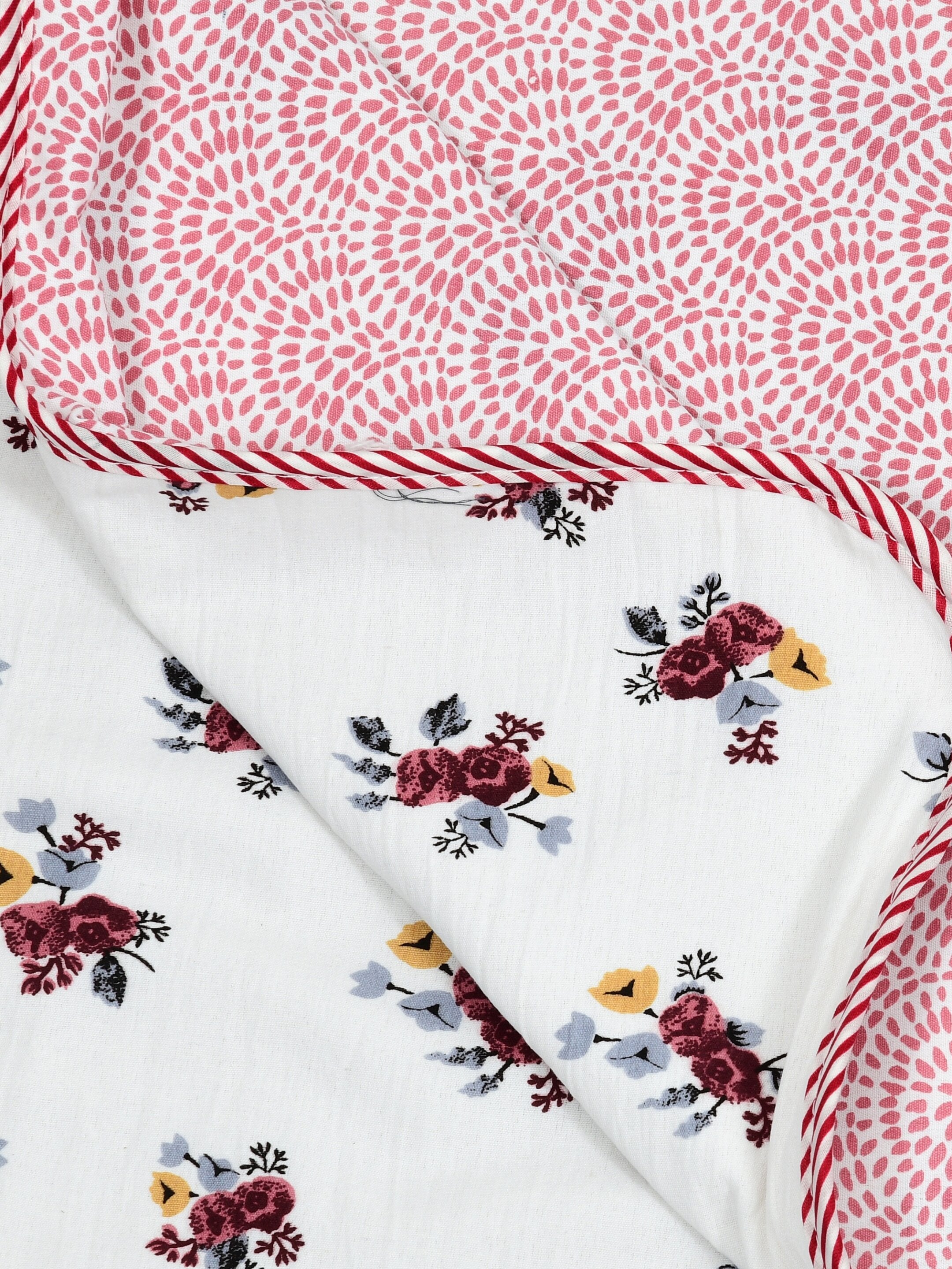 Living Roots Hand Block Floral Printed | Single Bed Dohar Lightweight For Summer Mild Winters AC Reversible Soft Comforter | No Colour Bleeding, Magenta Colour, 56*86 inches, 150TC (11-032-A)