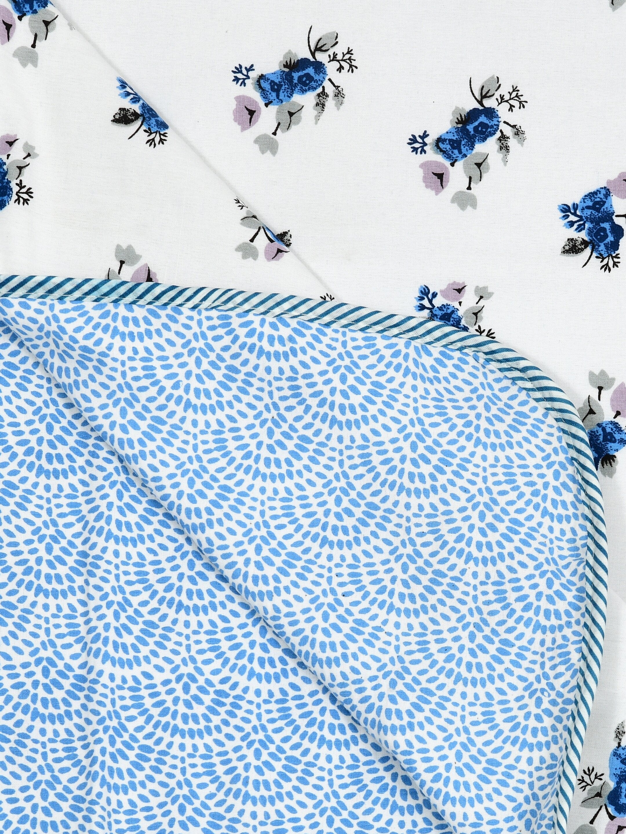 Living Roots Hand Block Floral Printed | Single Bed Dohar Lightweight For Summer Mild Winters AC Reversible Soft Comforter | No Colour Bleeding, Blue Colour, 56*86 inches, 150TC (11-032-C)