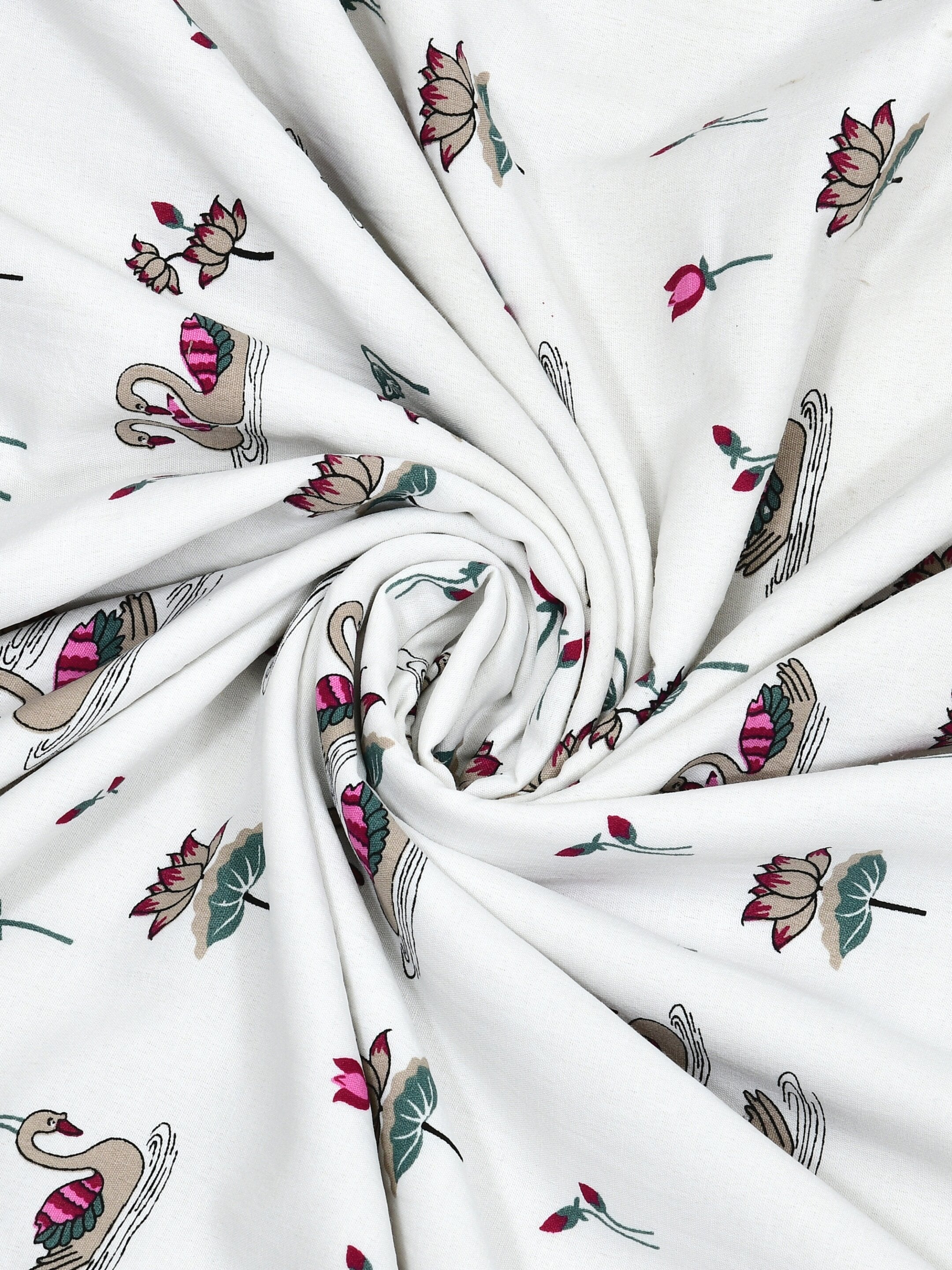 Living Roots Hand Block Swan Lotus Printed | Single Bed Dohar Lightweight For Summer Mild Winters AC Reversible Soft Comforter | No Colour Bleeding, Brown Colour, 56*86 inches, 150TC (11-033-A)