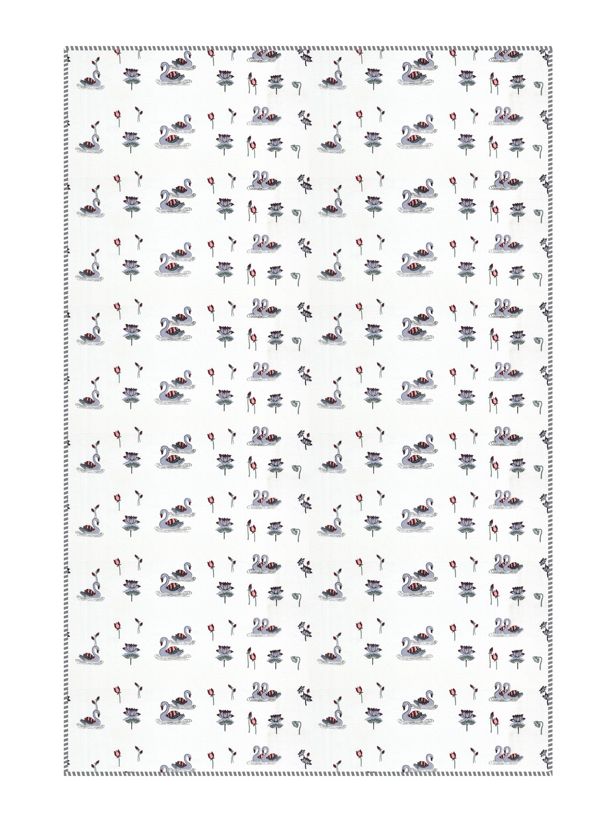 Living Roots Hand Block Swan Lotus Printed | Single Bed Dohar Lightweight For Summer Mild Winters AC Reversible Soft Comforter | No Colour Bleeding, Grey Colour, 56*86 inches, 150TC (11-033-B)