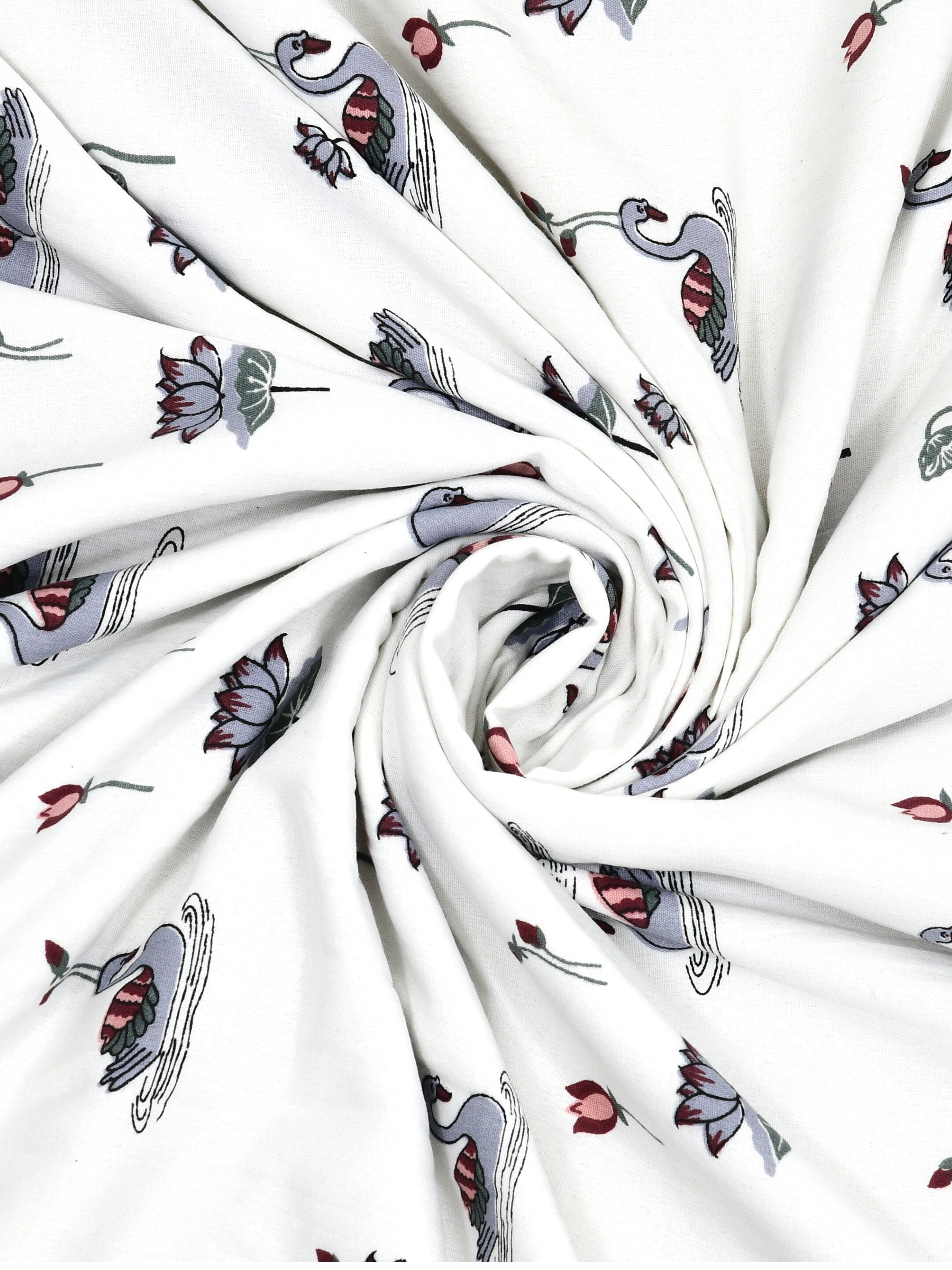Living Roots Hand Block Swan Lotus Printed | Single Bed Dohar Lightweight For Summer Mild Winters AC Reversible Soft Comforter | No Colour Bleeding, Grey Colour, 56*86 inches, 150TC (11-033-B)