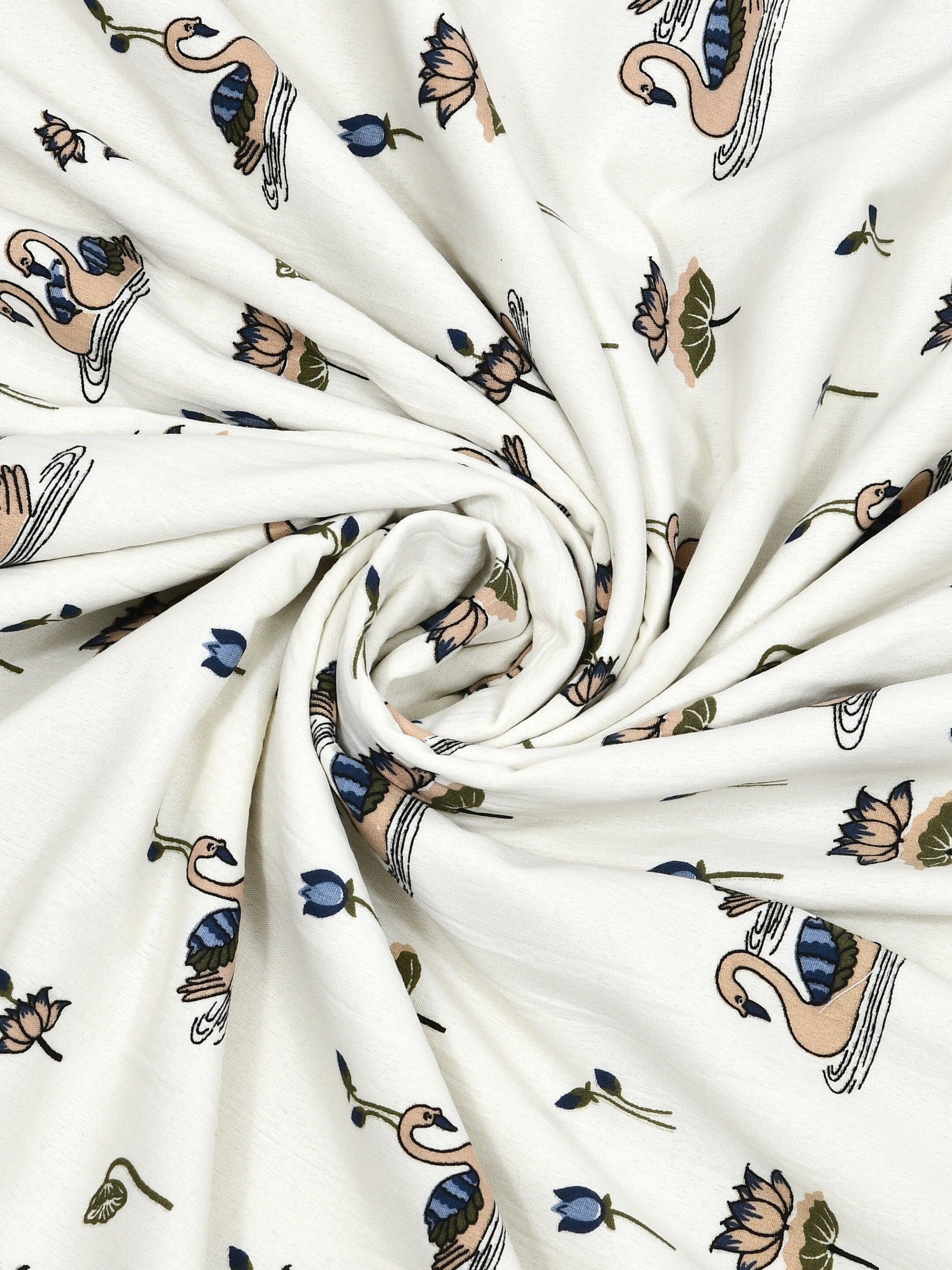 Living Roots Hand Block Swan Lotus Printed | Single Bed Dohar Lightweight For Summer Mild Winters AC Reversible Soft Comforter | No Colour Bleeding, Beige Colour, 56*86 inches, 150TC (11-033-C)