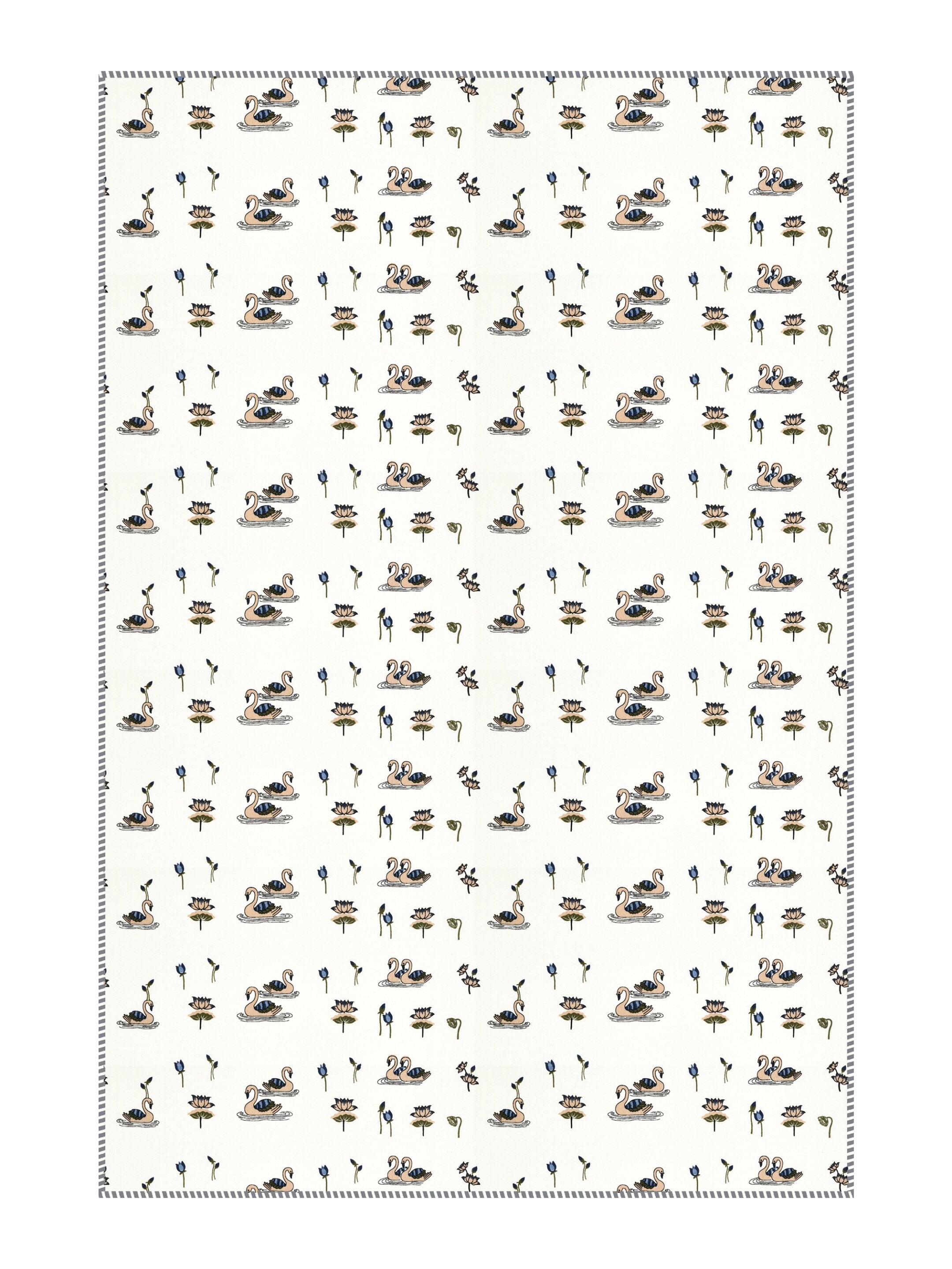 Living Roots Hand Block Swan Lotus Printed | Single Bed Dohar Lightweight For Summer Mild Winters AC Reversible Soft Comforter | No Colour Bleeding, Beige Colour, 56*86 inches, 150TC (11-033-C)