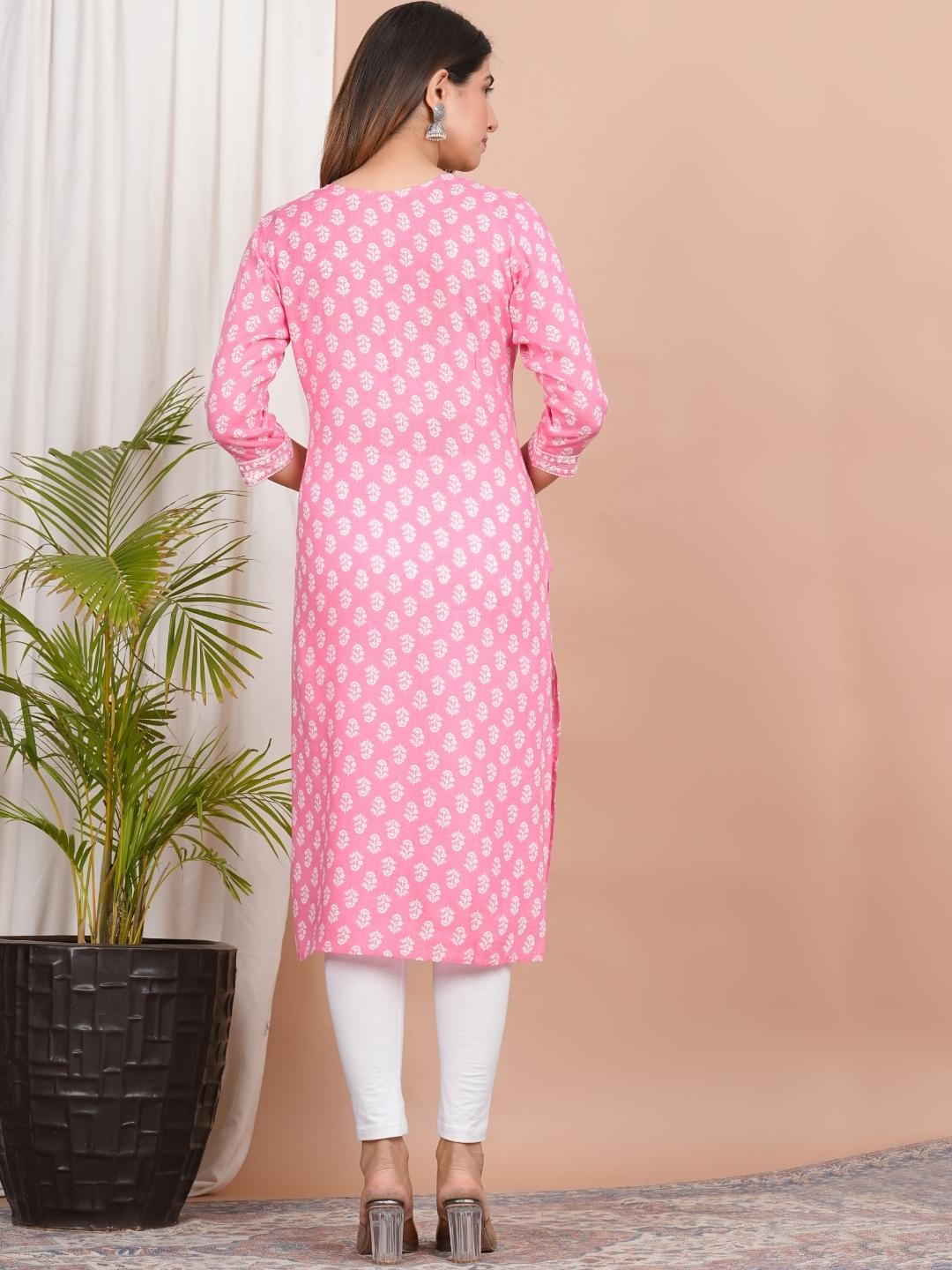 LIVING ROOTS Pink Pure Cotton Straight Kurti (W-1PC-012-M)