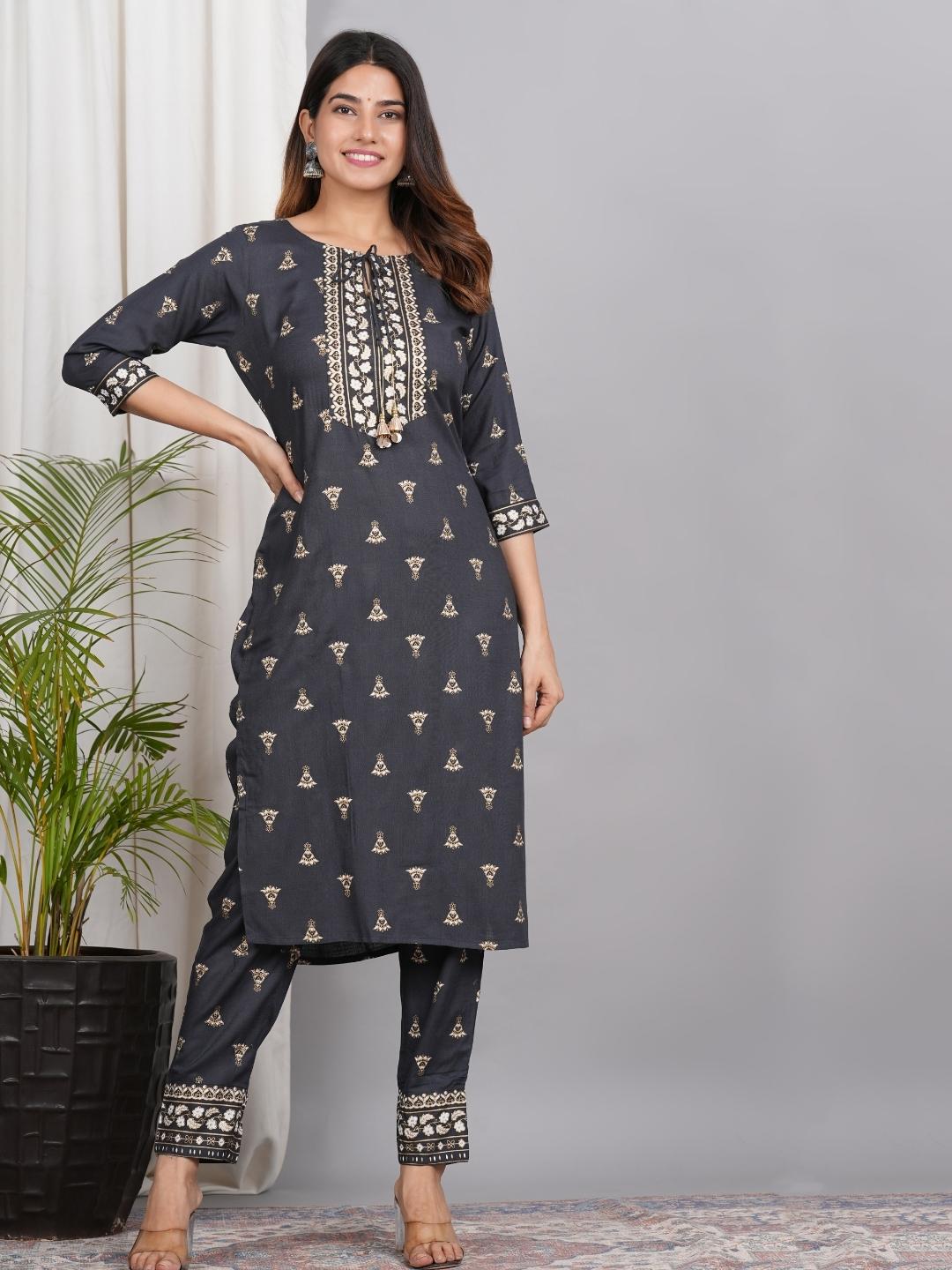 LIVING ROOTS Block Printed Black Pure Cotton 3 Piece Suit (W-1PC-009-M)