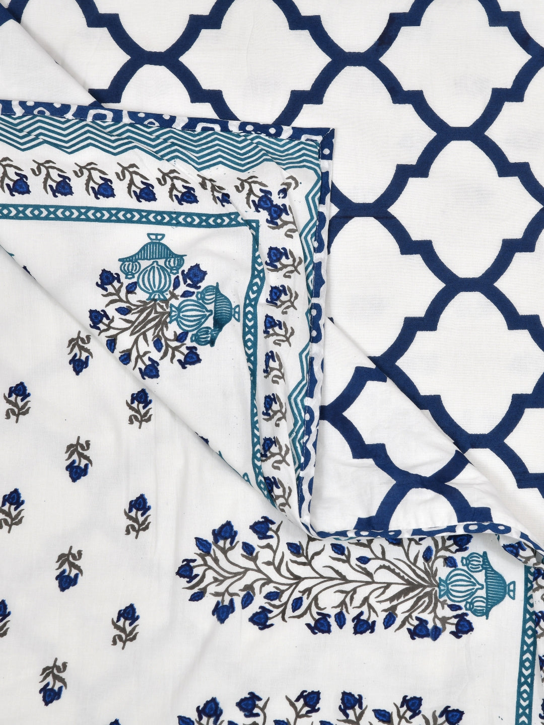 LIVING ROOTS Blue and White Elephant Block Print Reversible AC Dohar- 100% Cotton (21-011-A)