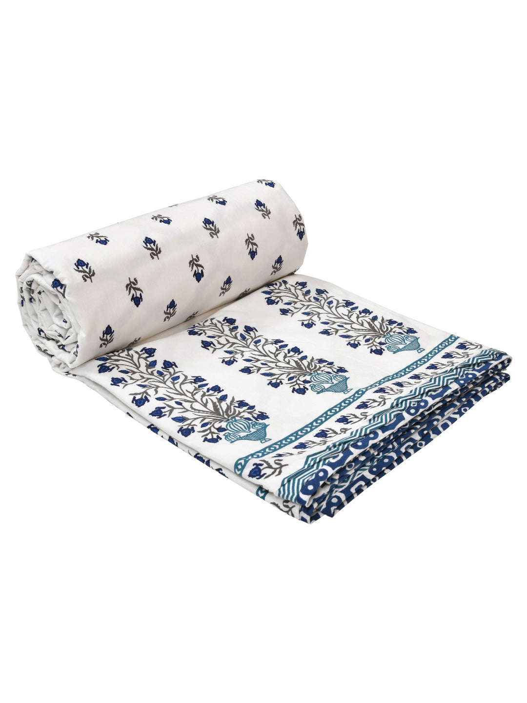 LIVING ROOTS Blue and White Elephant Block Print Reversible AC Dohar- 100% Cotton (21-011-A)