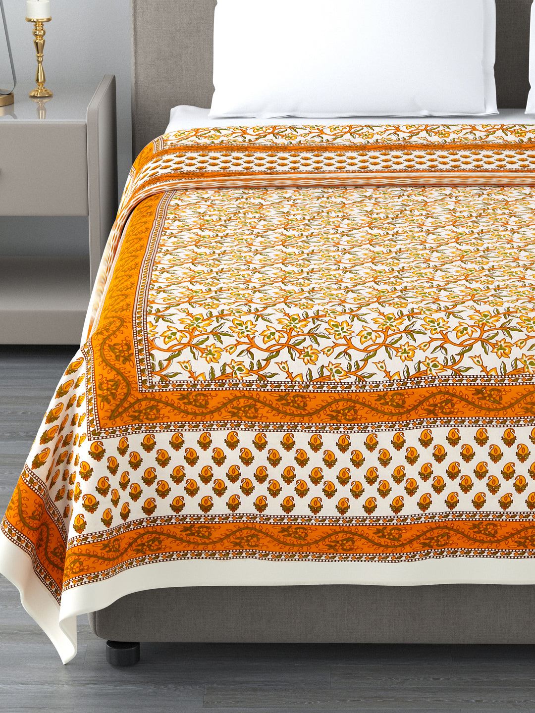 LIVING ROOTS Floral Block Print Reversible AC Dohar- 100% Cotton (21-010)