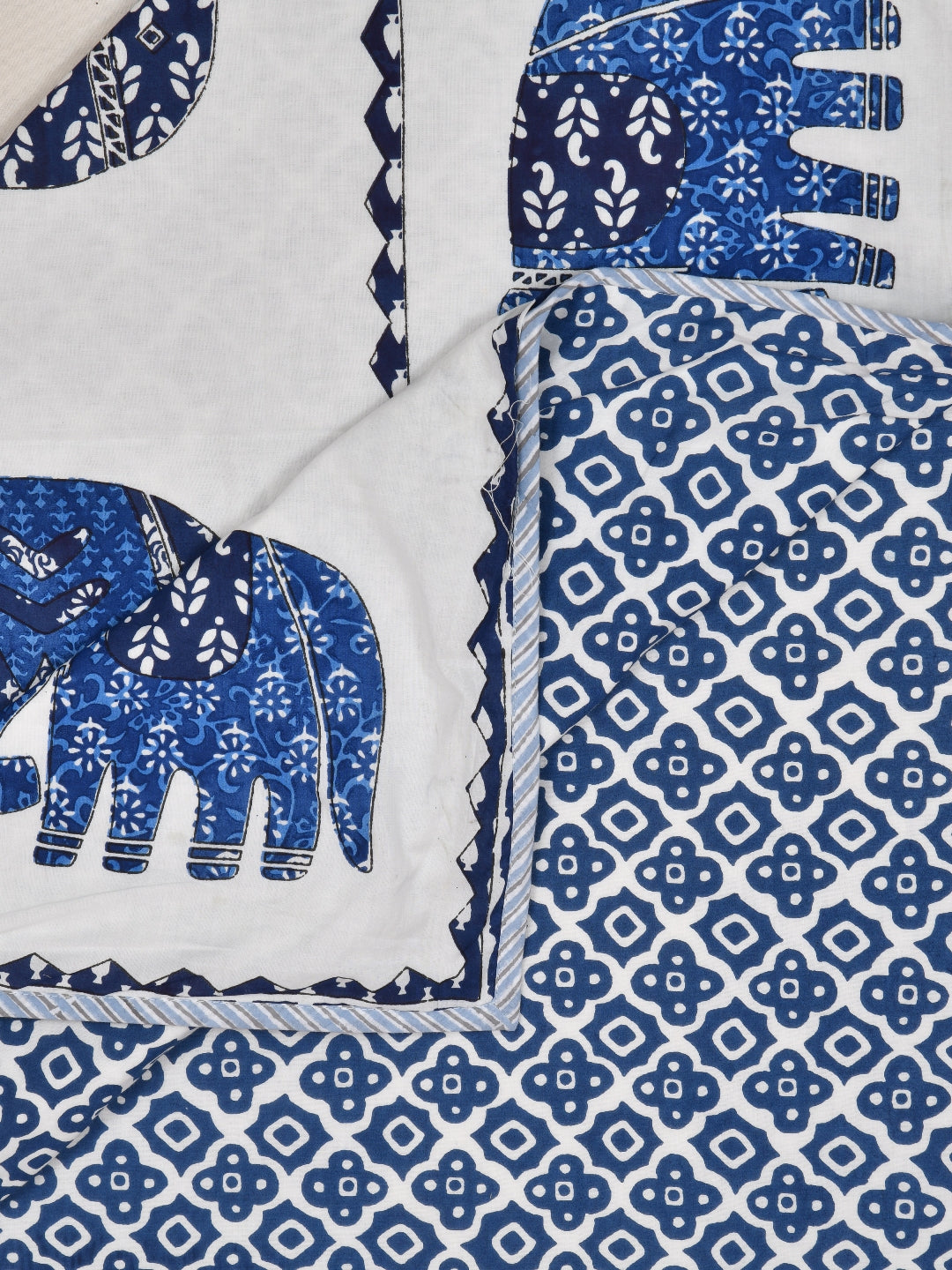 Blue and White Elephant Block Print Reversible AC Dohar- 100% Cotton