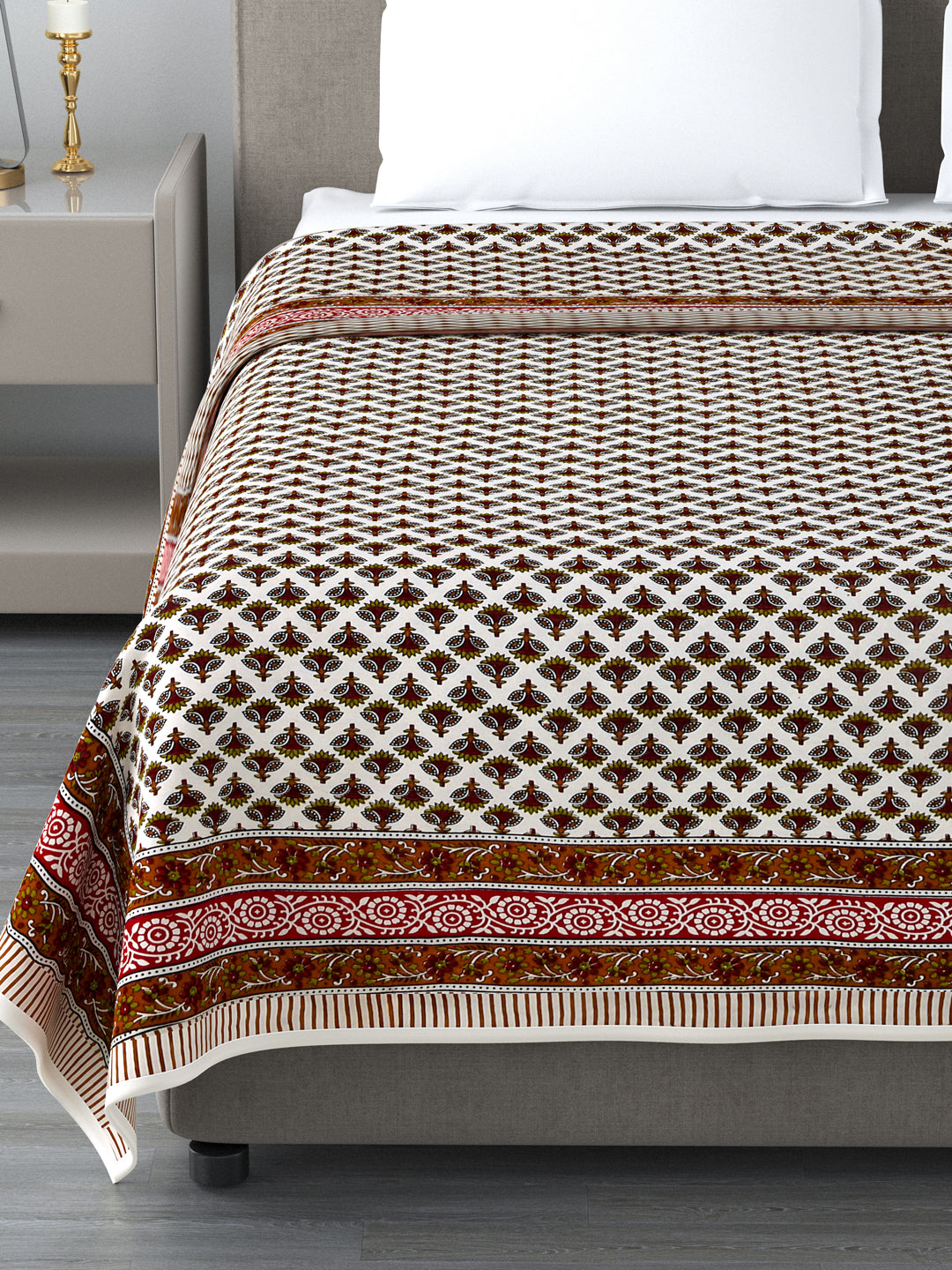 LIVING ROOTS Brown Booti Block Print Reversible AC Dohar- 100% Cotton (21-012)