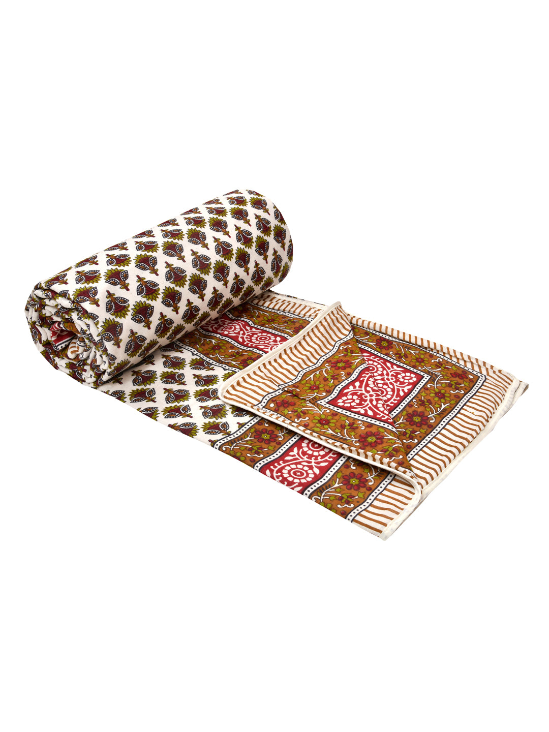 LIVING ROOTS Brown Booti Block Print Reversible AC Dohar- 100% Cotton (21-012)