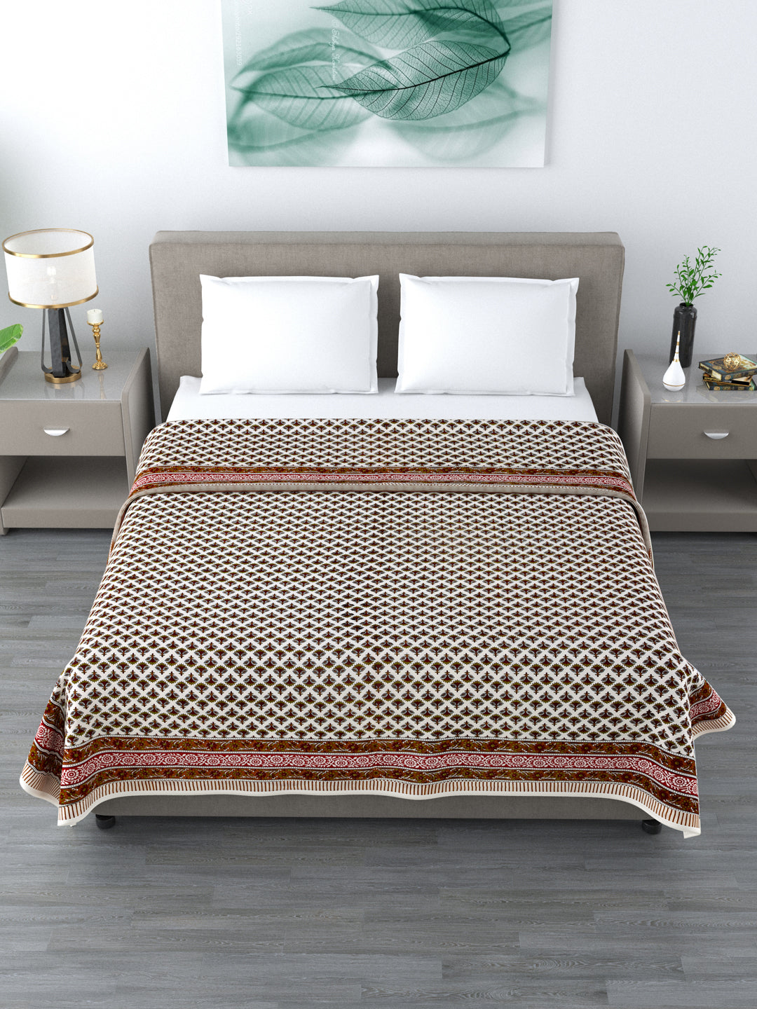LIVING ROOTS Brown Booti Block Print Reversible AC Dohar- 100% Cotton (21-012)