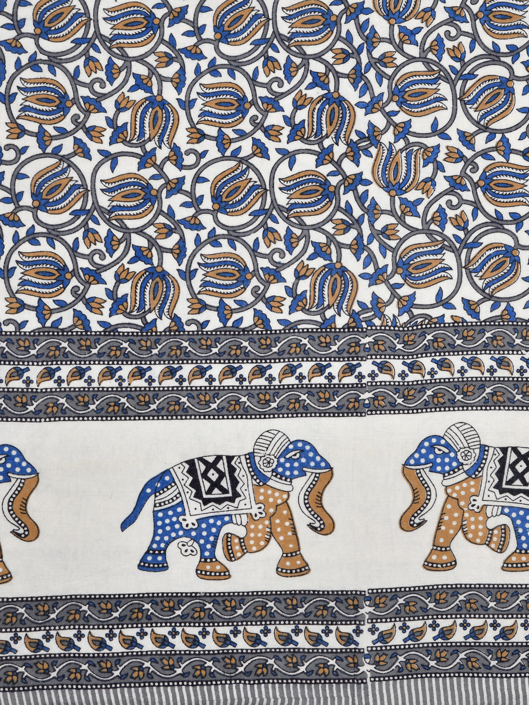 Blue Floral+Elephant Block Print Reversible AC Dohar- 100% Cotton